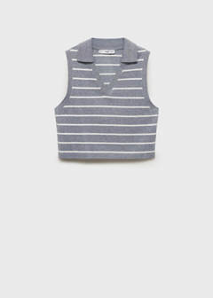 Striped cropped polo shirt — Blue 6
