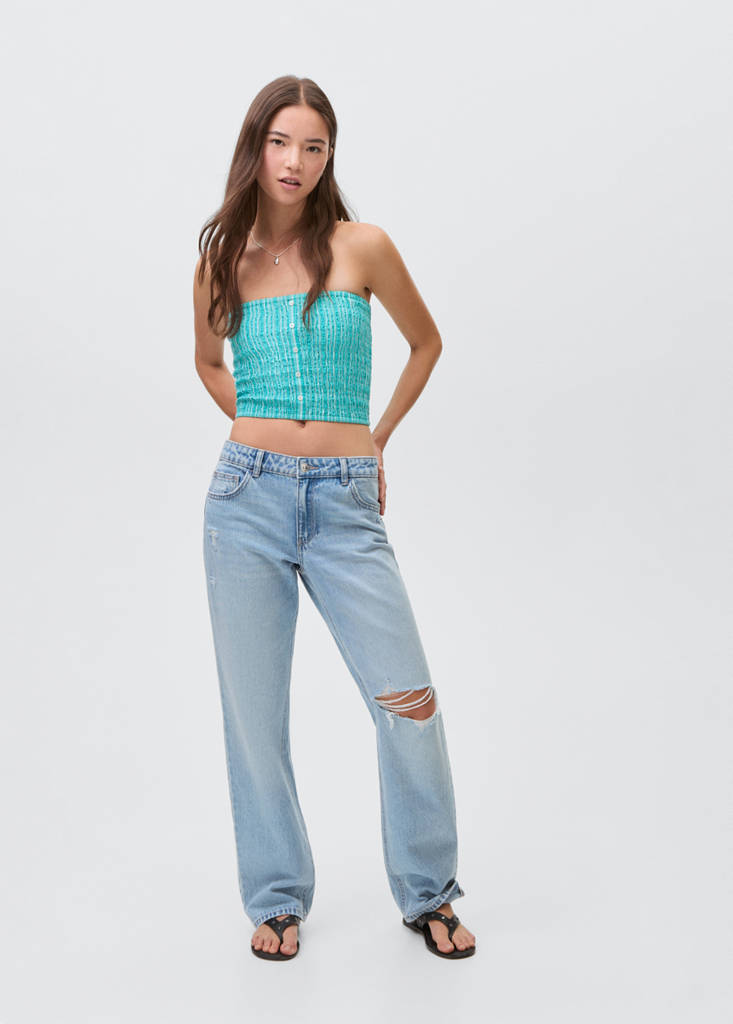 Ruched strapless top — Turquoise