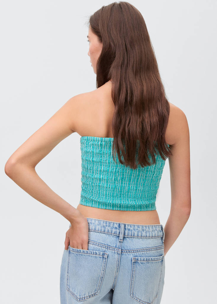Ruched strapless top — Turquoise