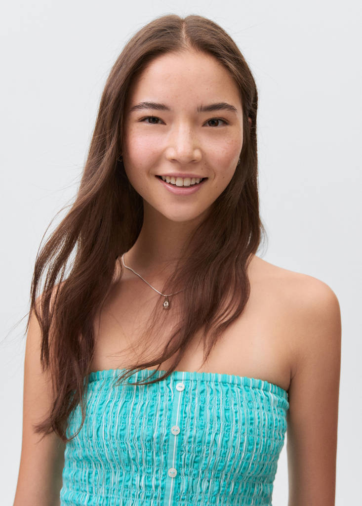 Ruched strapless top — Turquoise