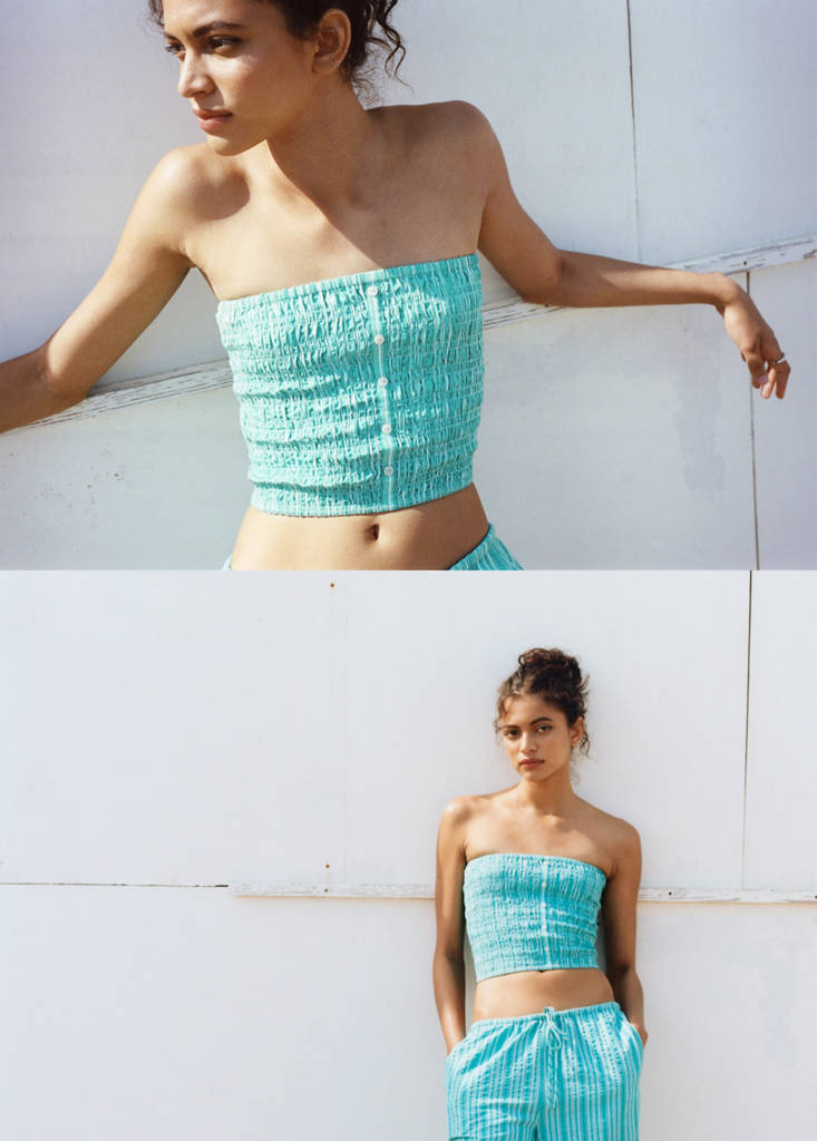 Ruched strapless top — Turquoise