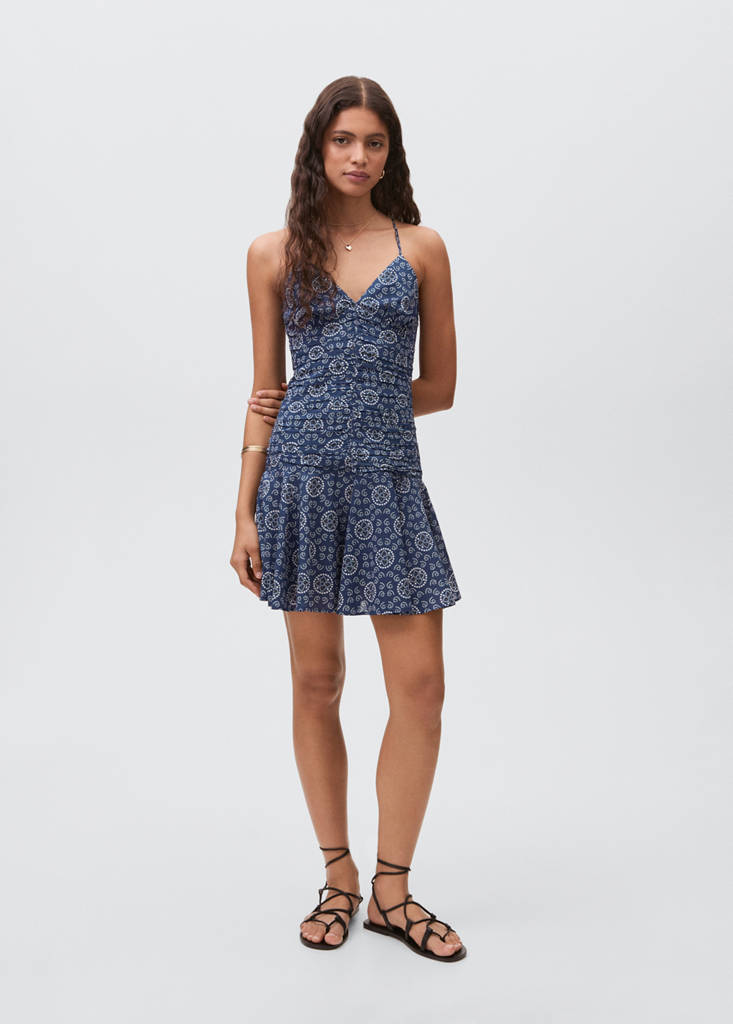 MANGO TEEN - Robe drapée imprimée bleu marine - XS - Fille Teen