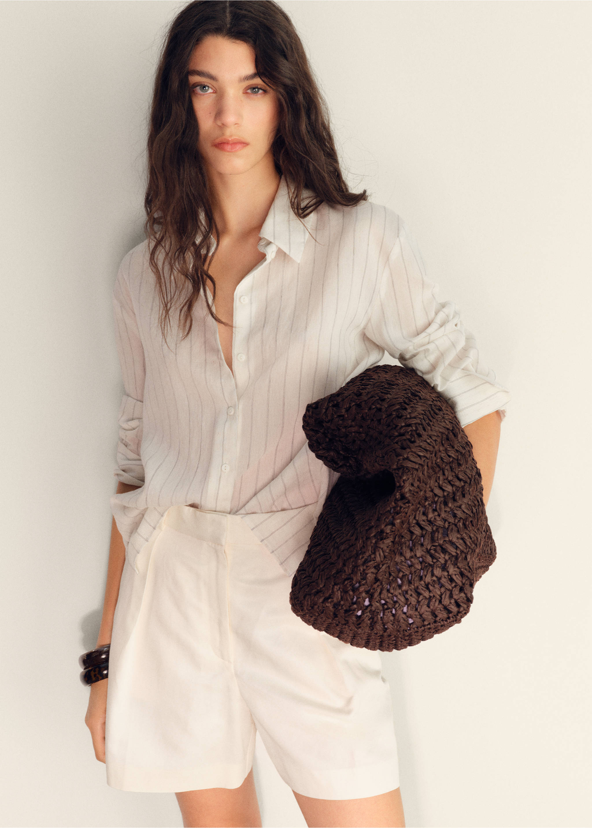 Bermuda de costume lin mélangé - Détail de l'article 1, Blanc. Ref: 17071153-00.