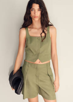 Linen-blend suit bermuda shorts — Khaki 1