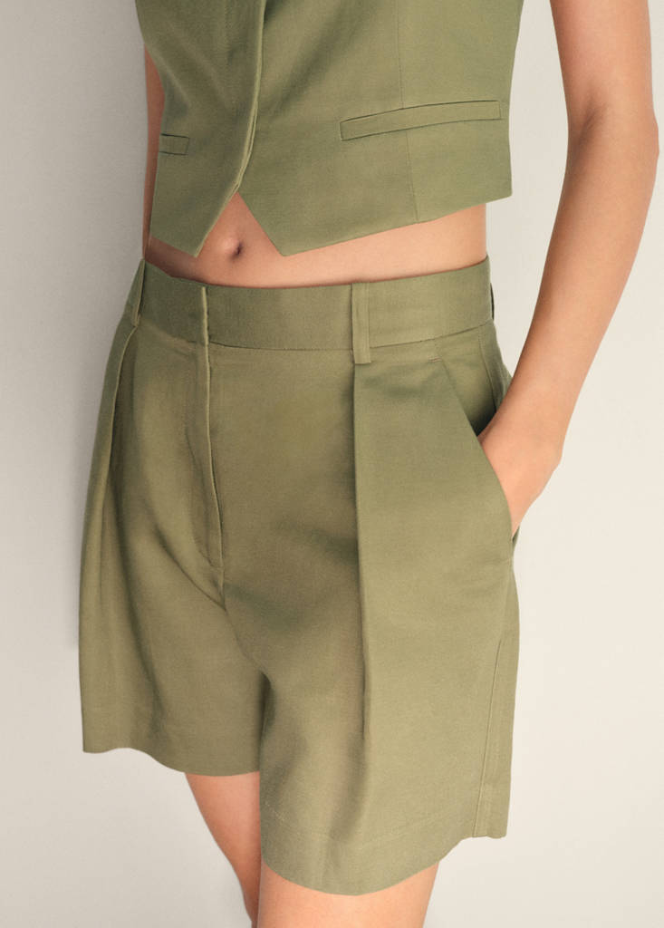 Linen-blend suit bermuda shorts — Khaki