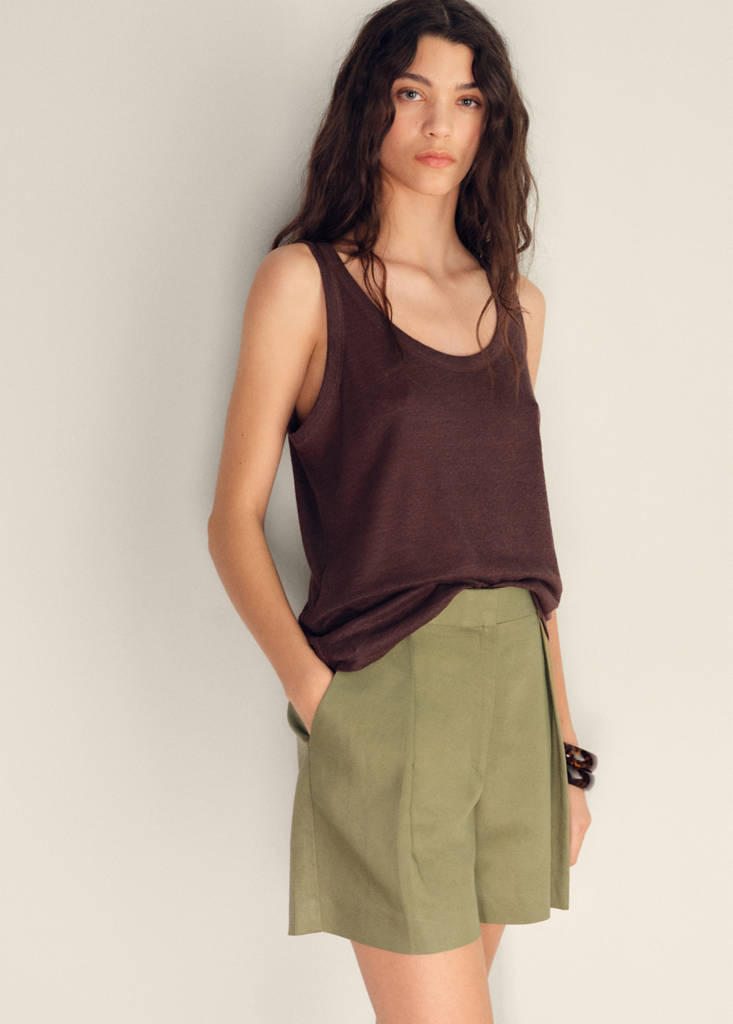 Linen-blend suit bermuda shorts — Khaki