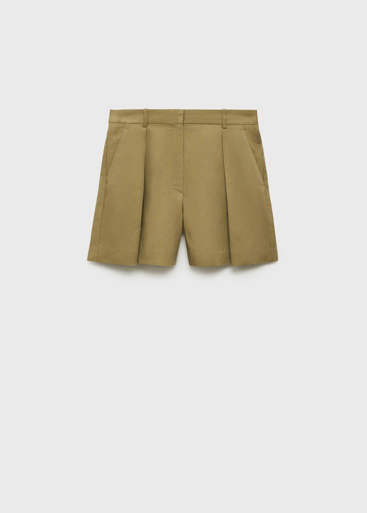 Linen-blend suit bermuda shorts — Khaki