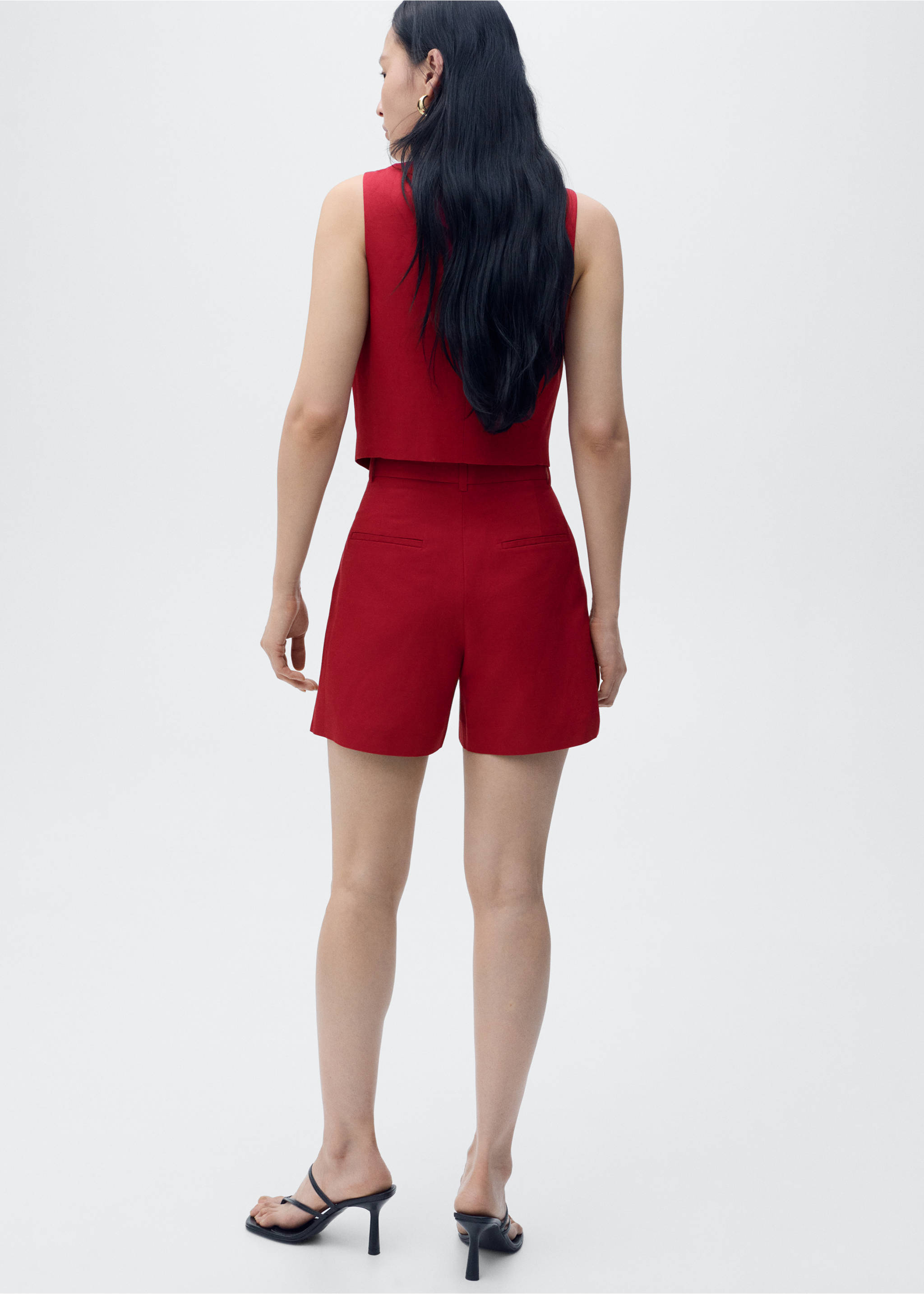 Костюмные бермуды из смесового льна - Обратная сторона изделия, Гранатовый. Ref: 17071153-00.