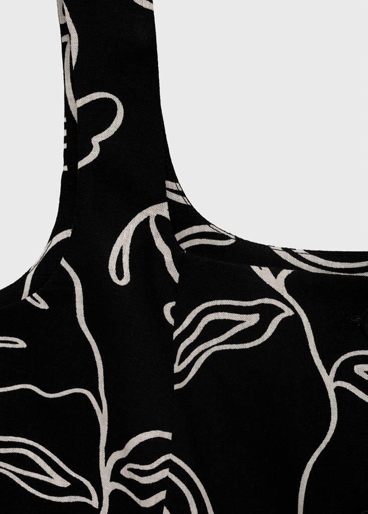 Floral-print linen suit waistcoat — Black