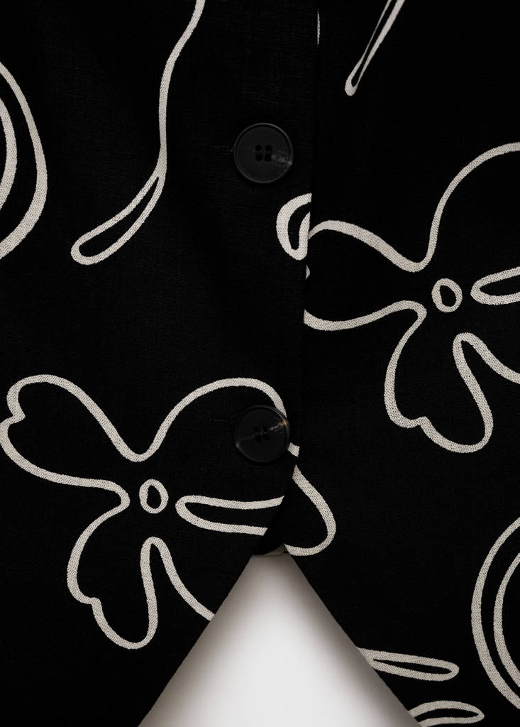 Floral-print linen suit waistcoat — Black