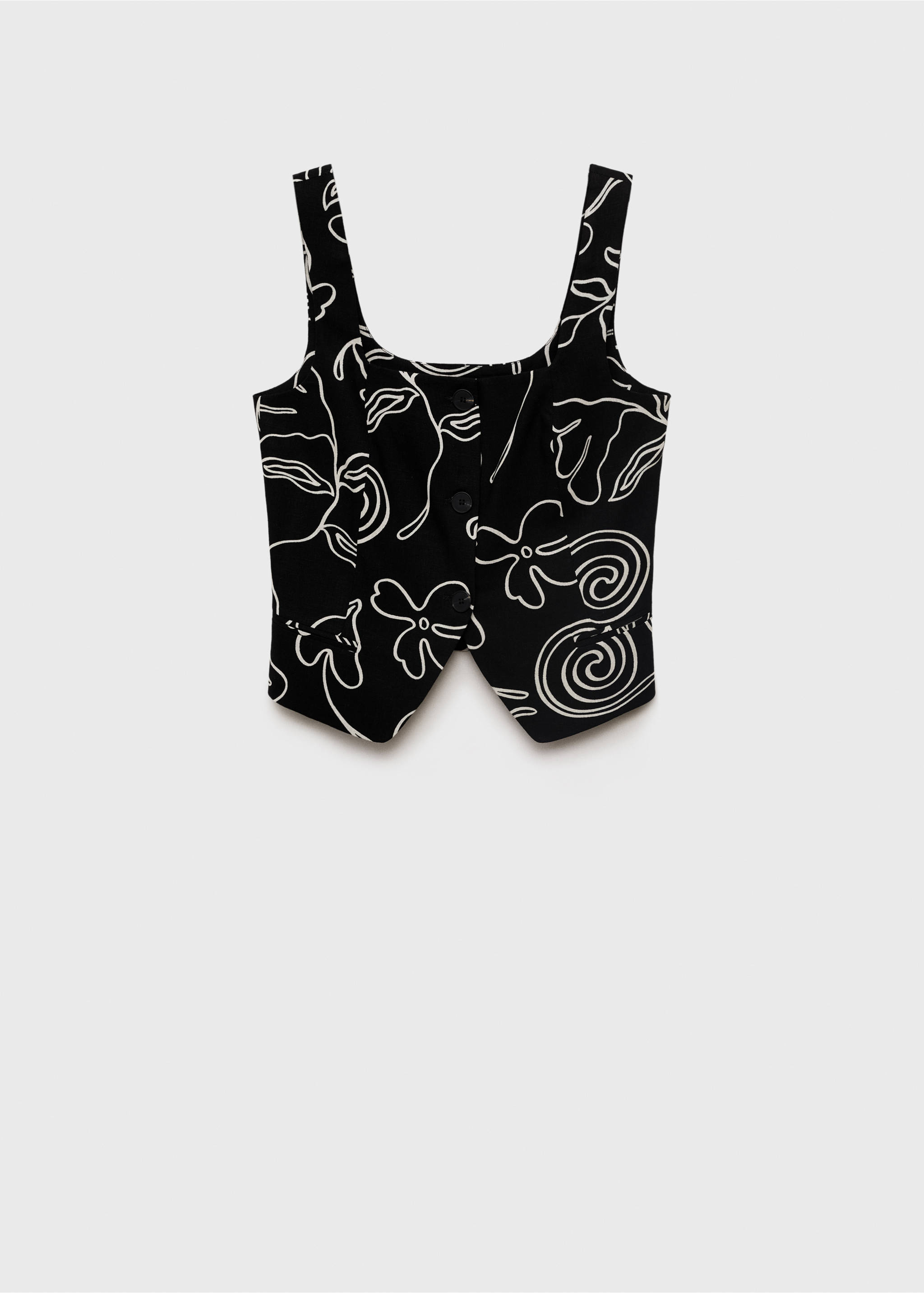 Floral-print linen suit waistcoat - Article without model, Black. Ref: 17071163-00.