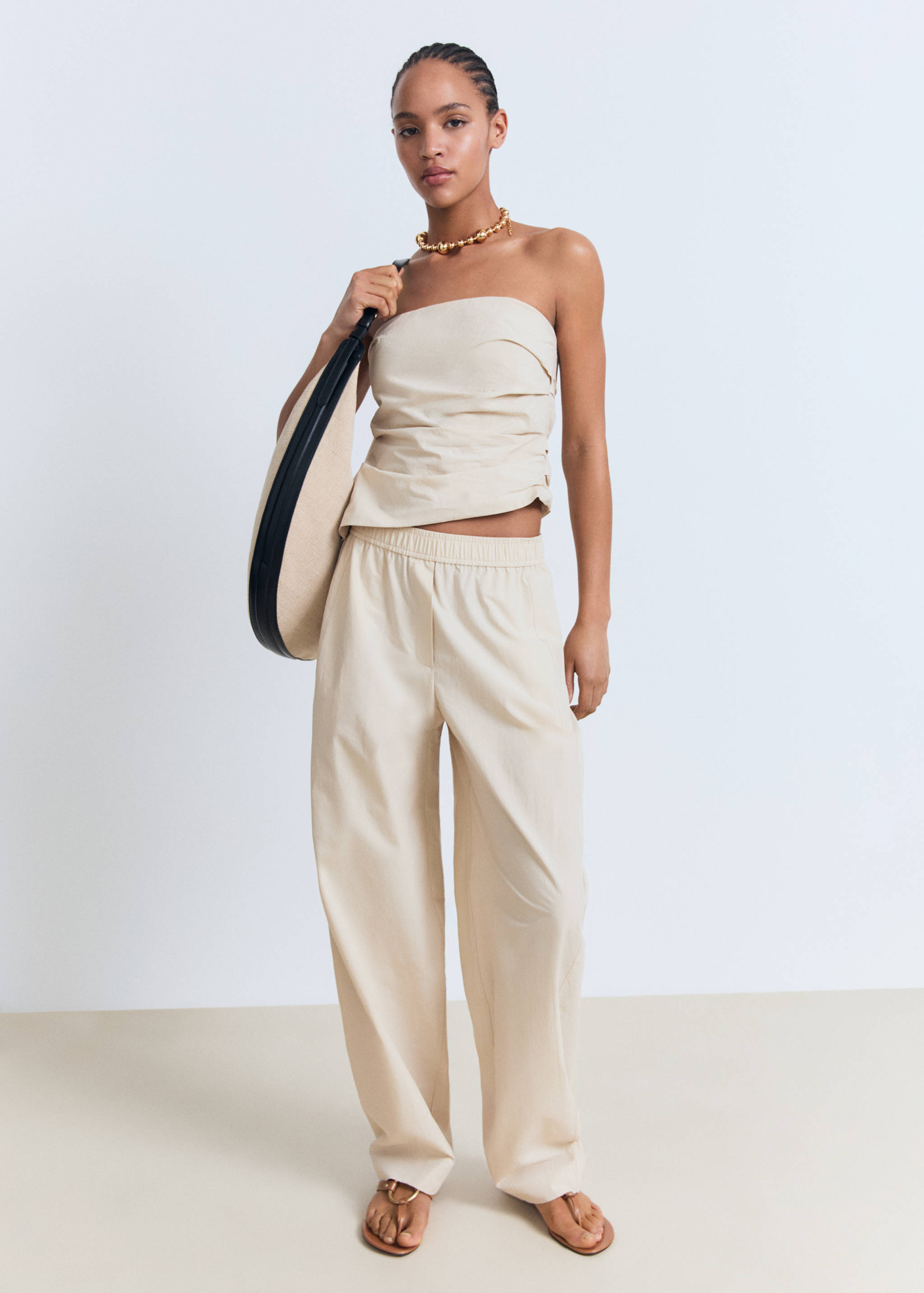 Cotton paperbag trousers - General plane