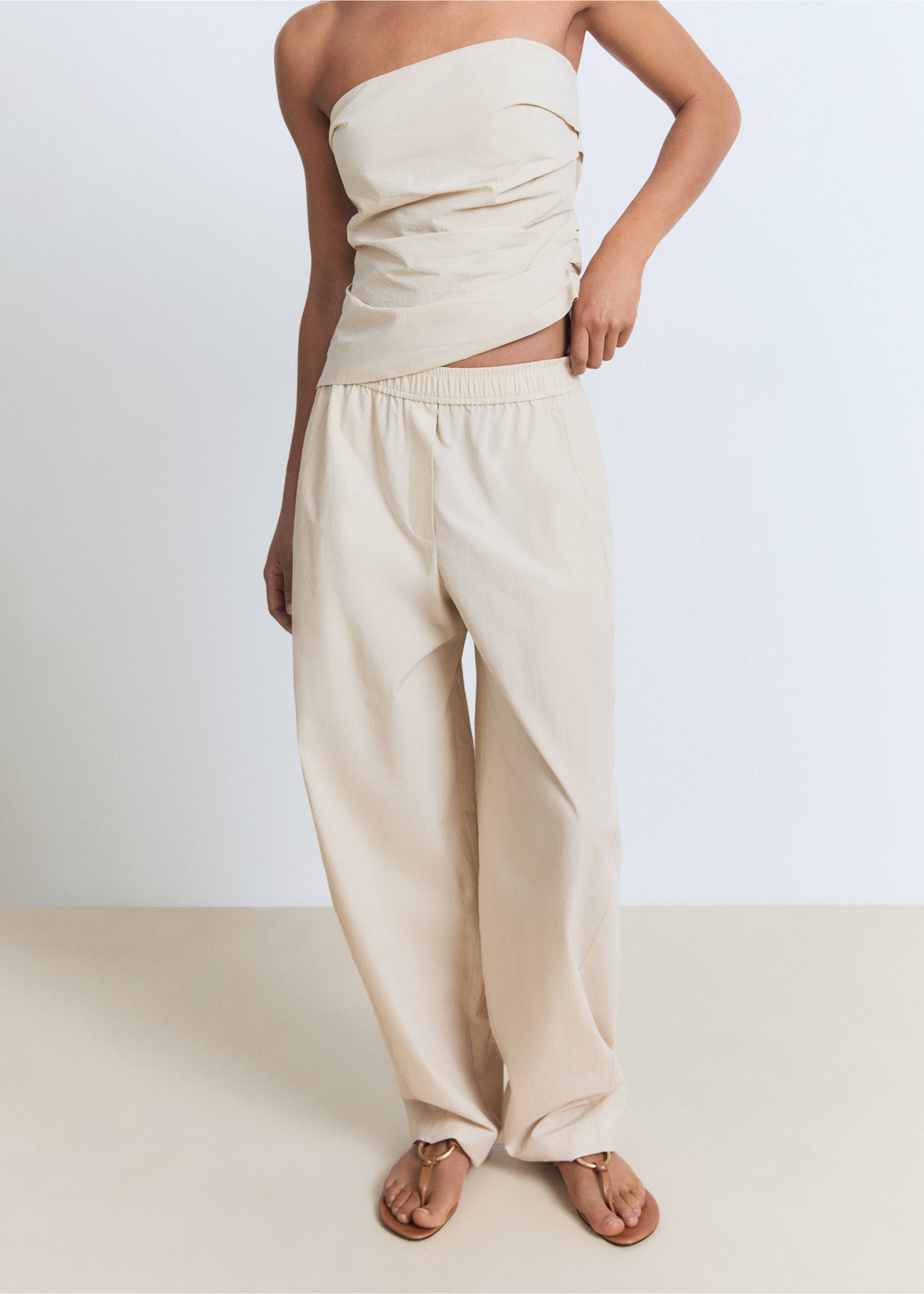 Cotton paperbag trousers - Medium plane, Ecru. Ref: 17071174-00.