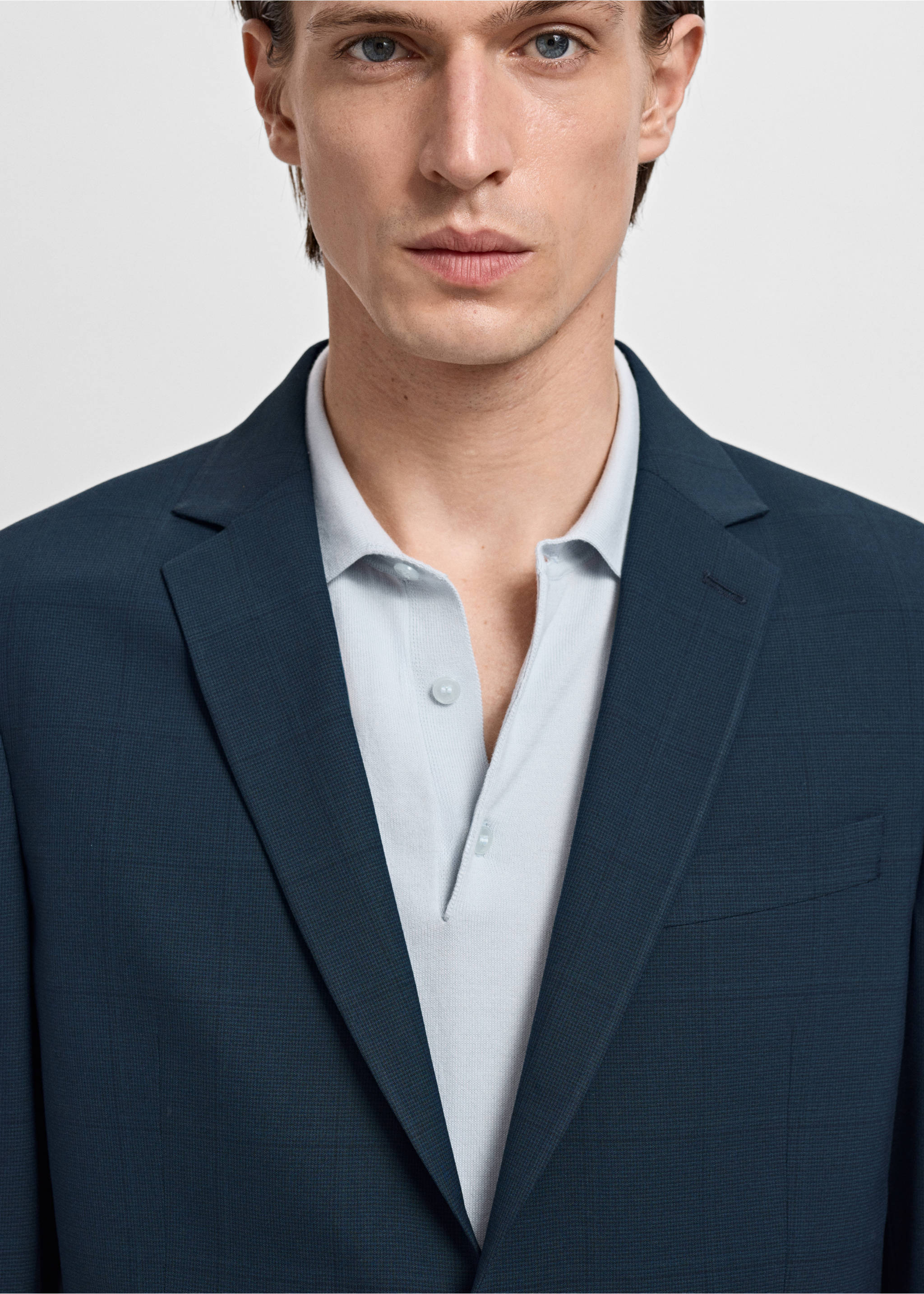 Super slim-fit suit jacket in stretch fabric - Details of the article 1, Indigo Blue. Ref: 17071176-00.