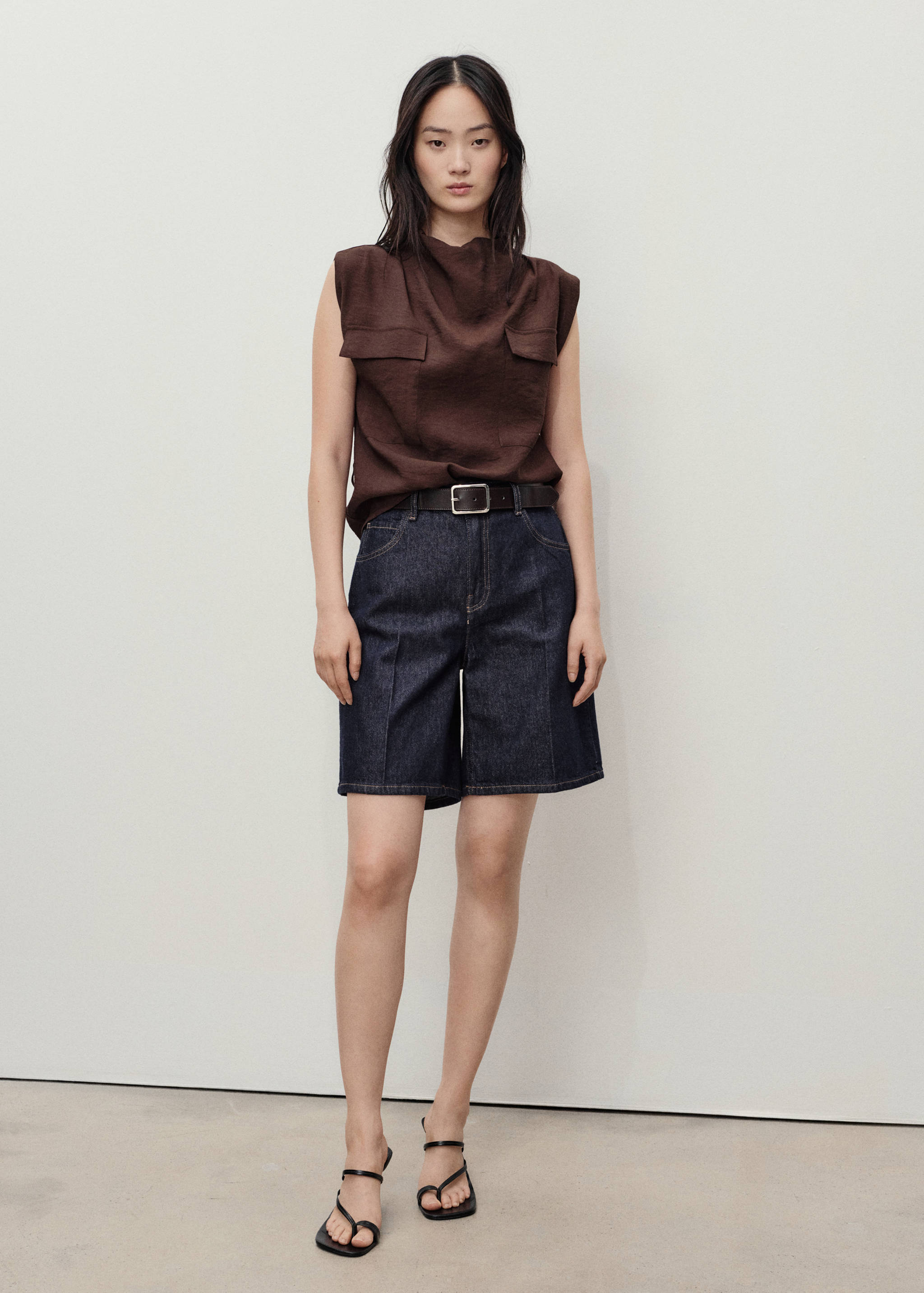 Bermuda en jean taille haute rinse wash - Plan général