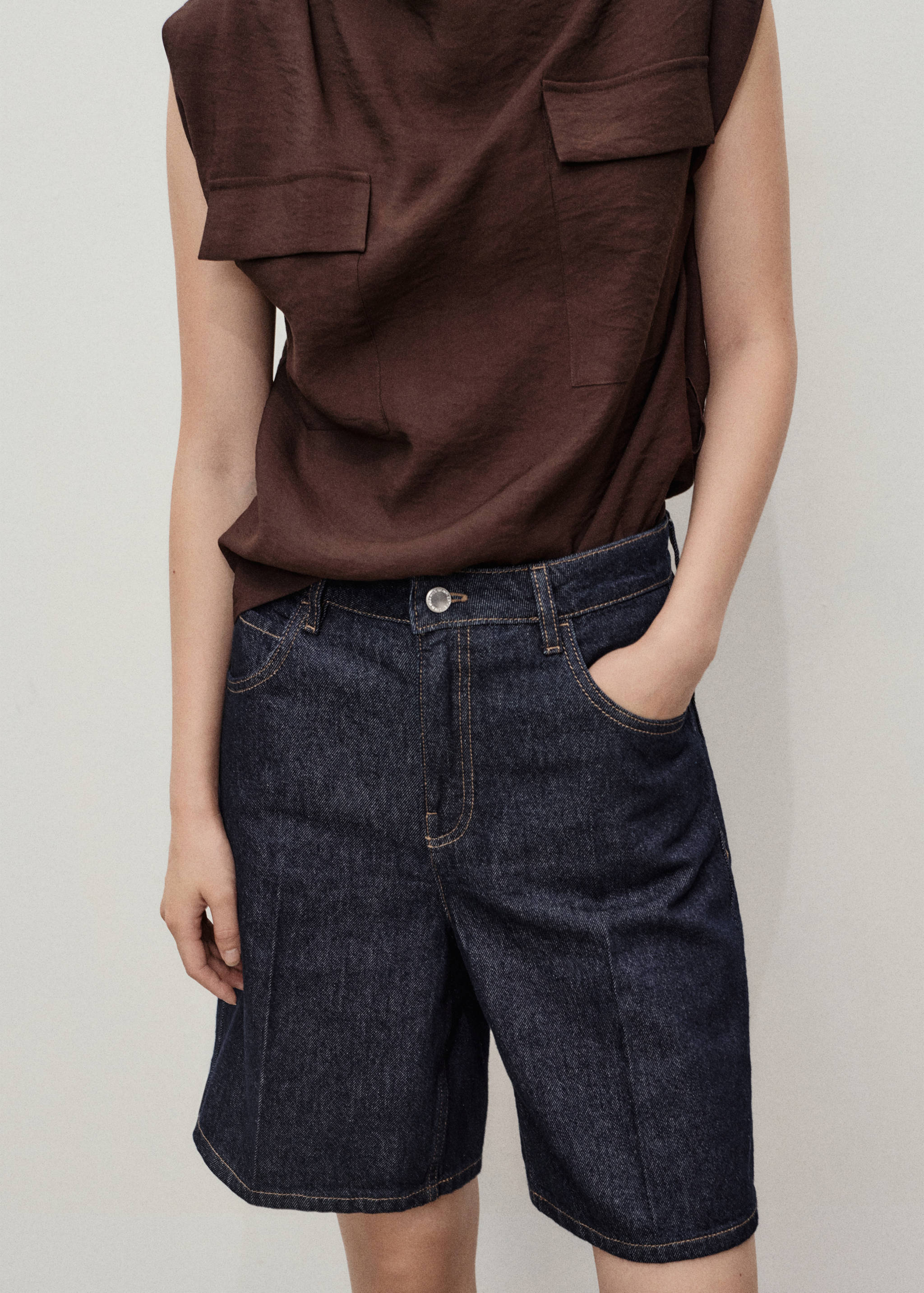 Bermuda en jean taille haute rinse wash - Plan moyen