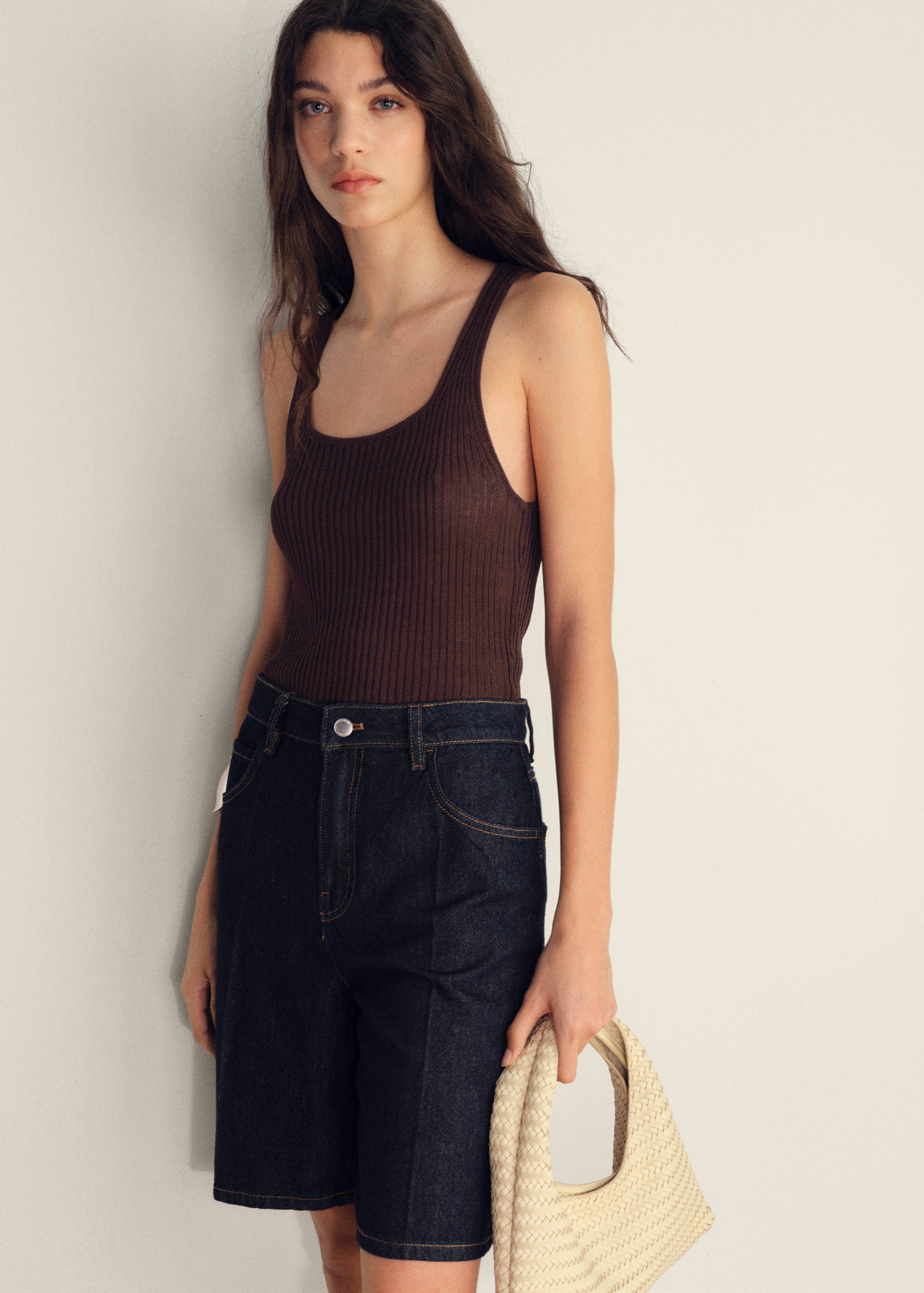 Bermuda en jean taille haute rinse wash - Détail de l'article 1