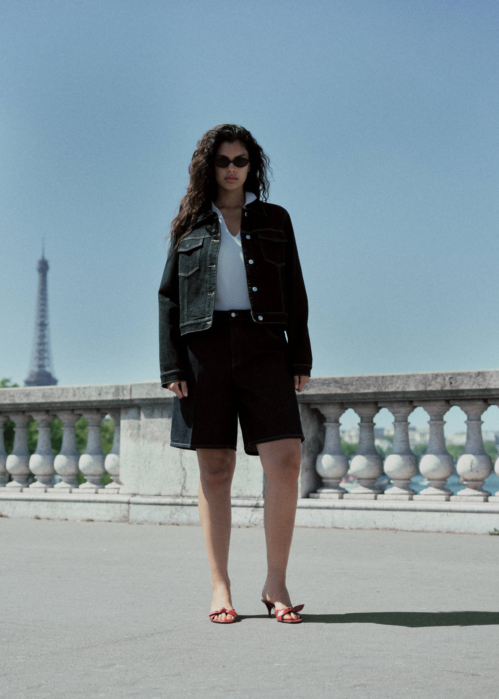 Bermuda en jean taille haute rinse wash - Détail de l'article 6