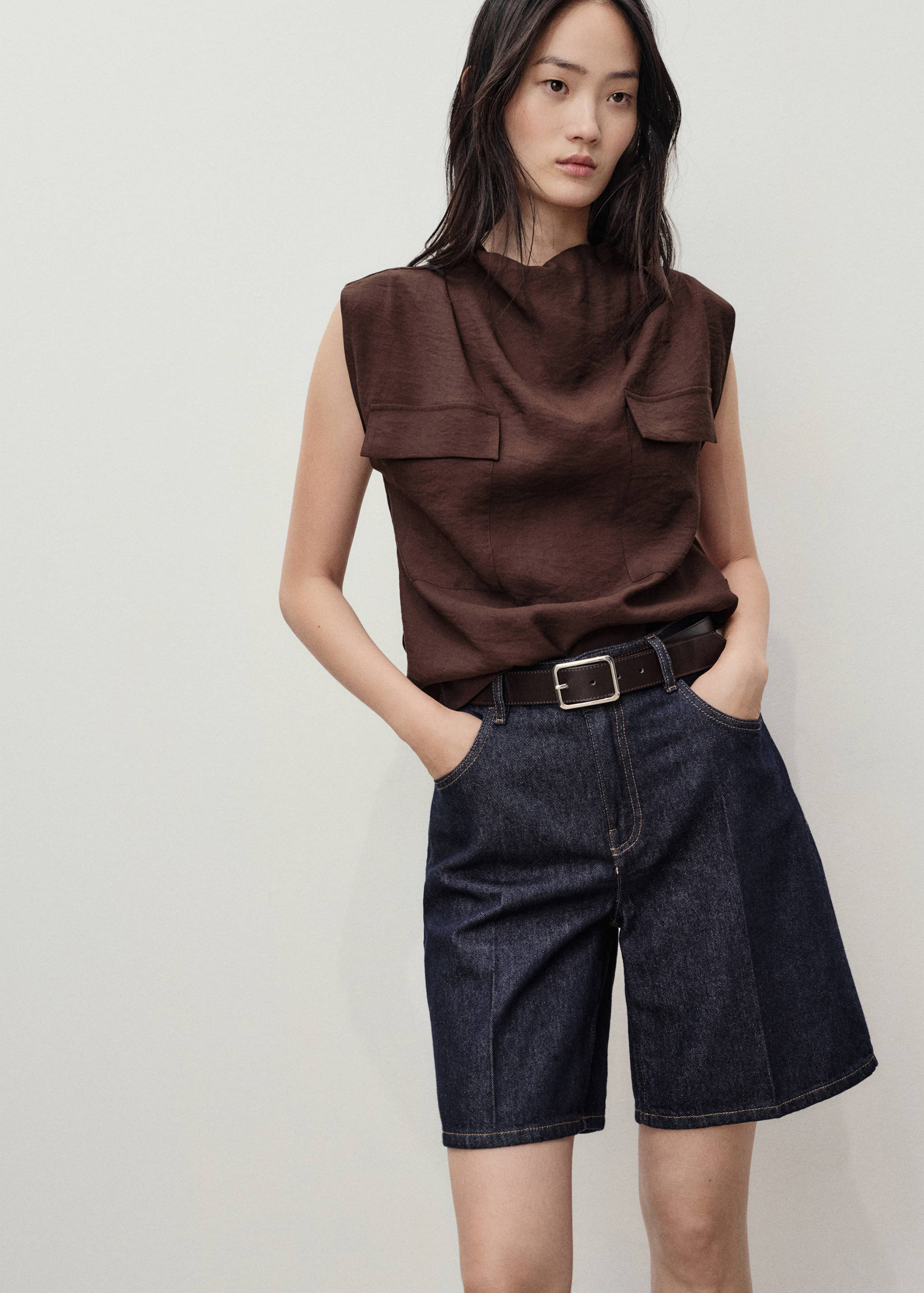 Bermuda en jean taille haute rinse wash - Détail de l'article 2