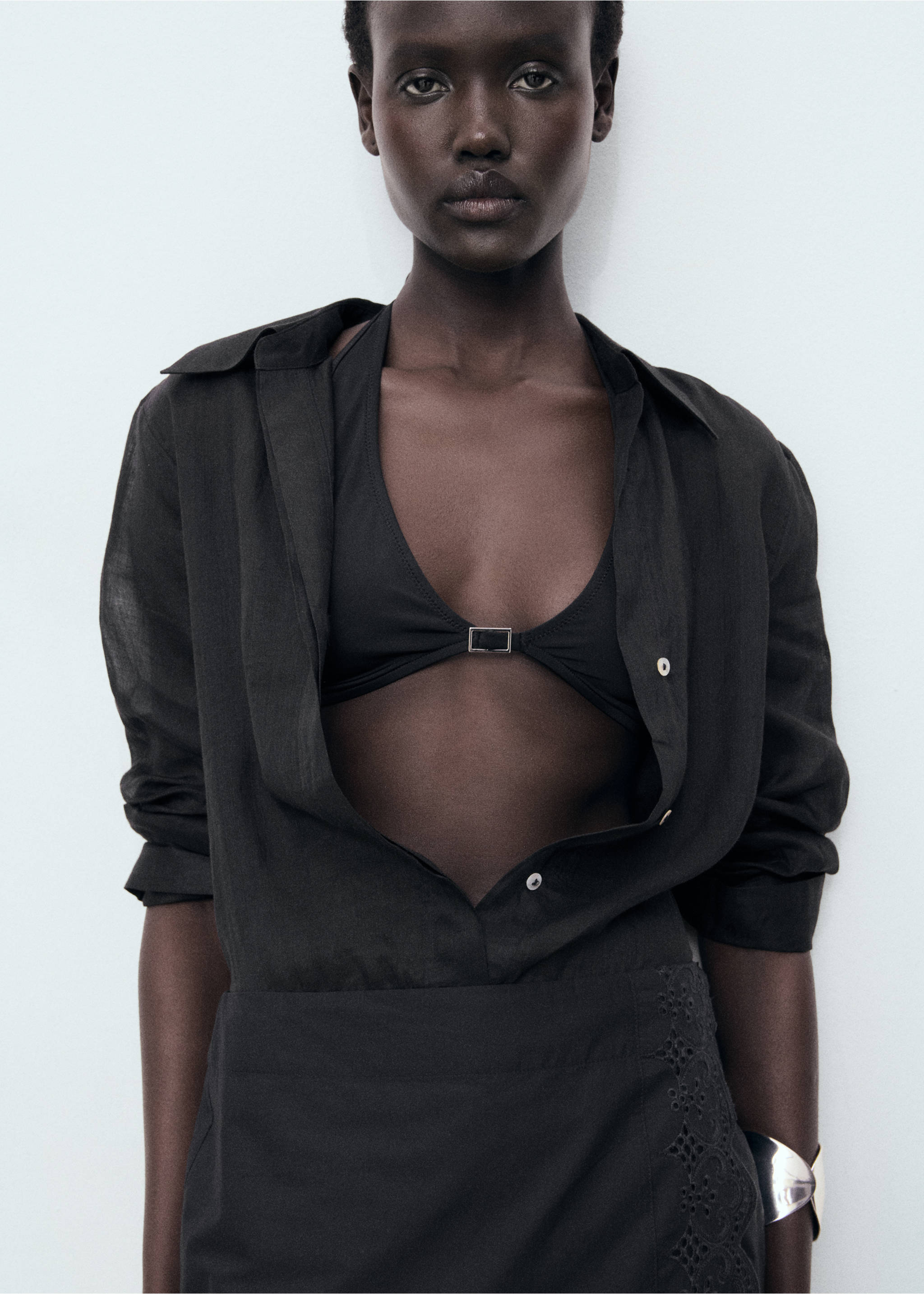 Bavlněná sukně s výšivkou - Detail zboží 2, Černá. Ref: 17071187-00.