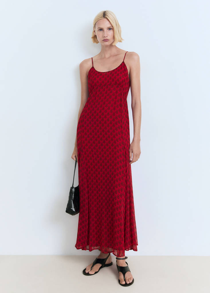 Floral-print chiffon dress — Red