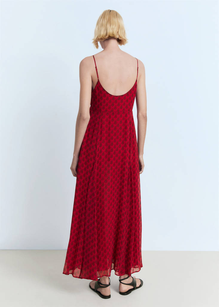 Floral-print chiffon dress — Red