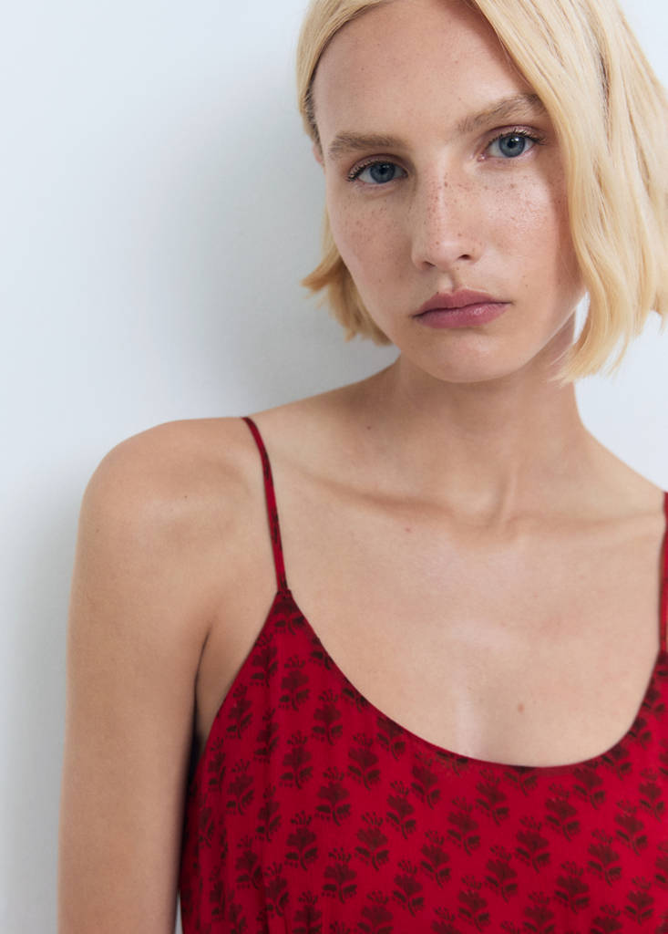 Floral-print chiffon dress — Red