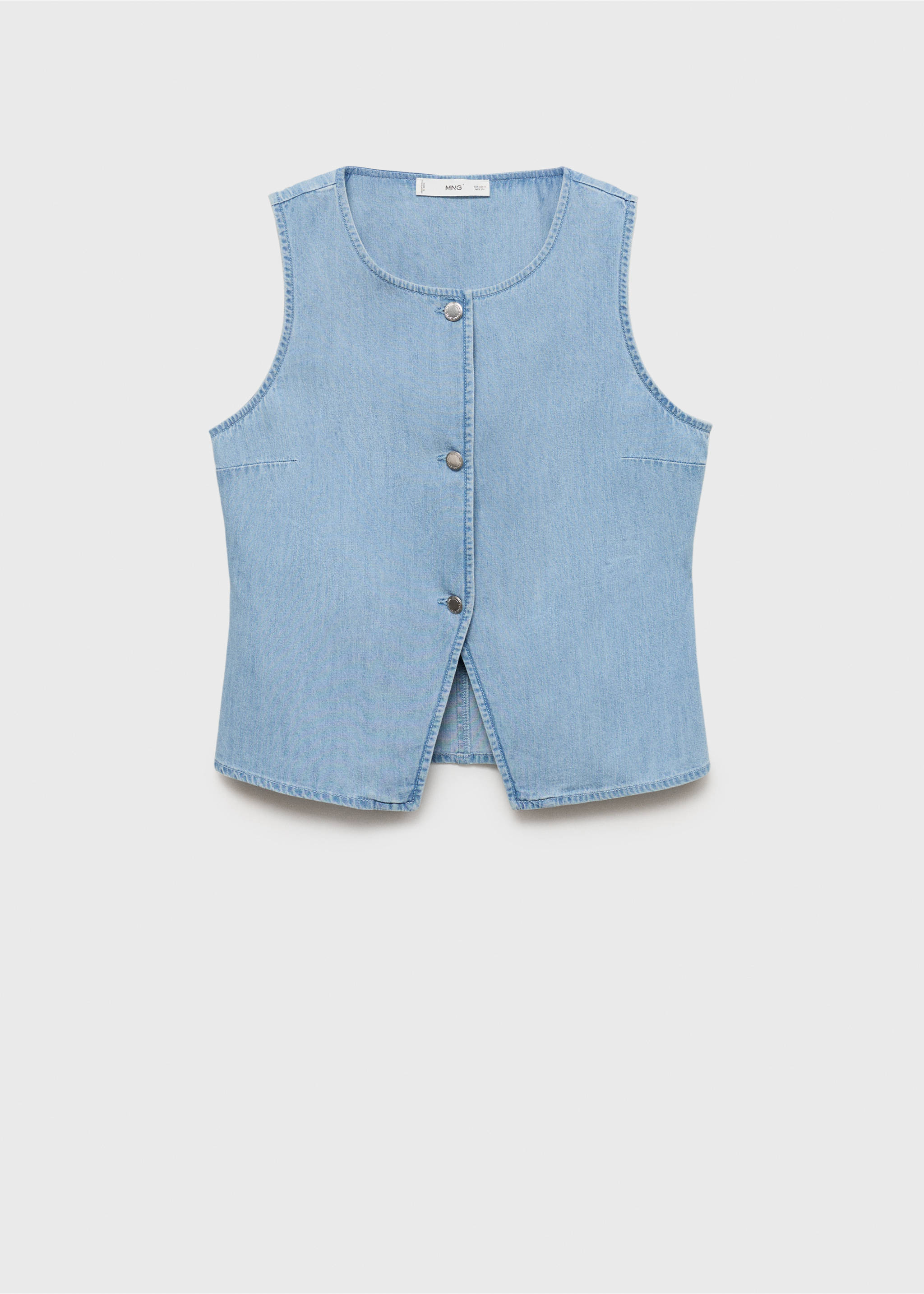 Buttoned denim gilet - Article without model, Light Blue. Ref: 17071205-00.