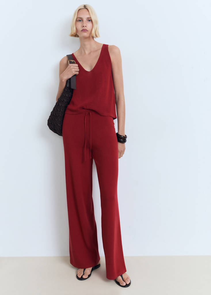 Straight knitted trousers — Red