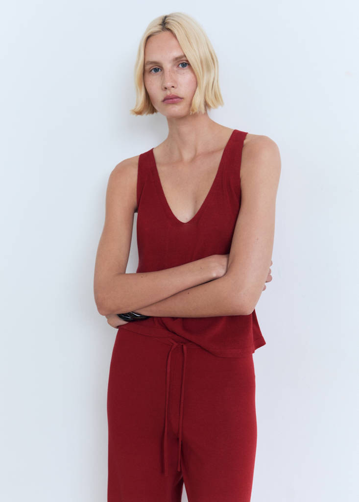Straight knitted trousers — Red