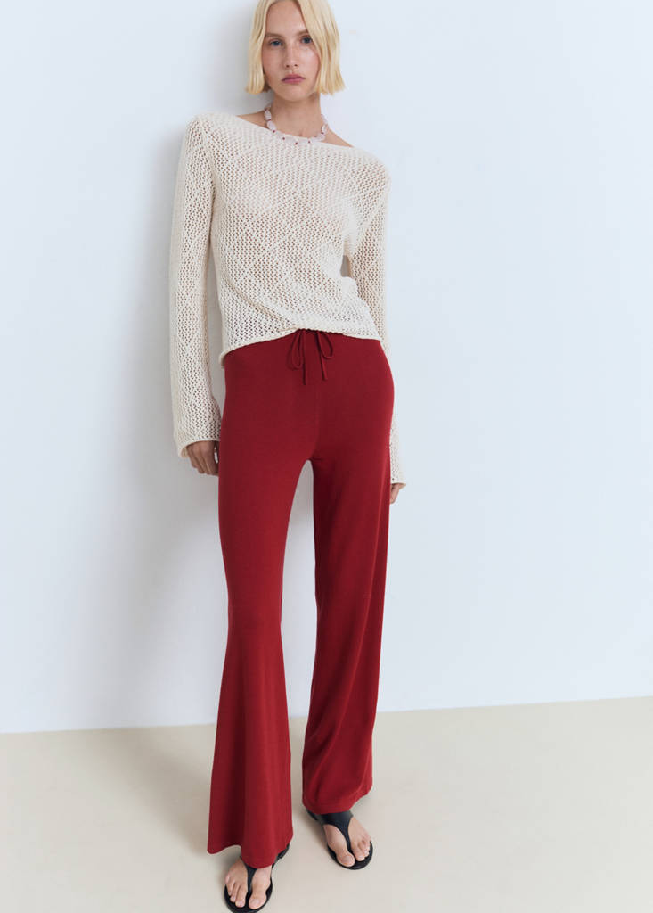 Straight knitted trousers — Red