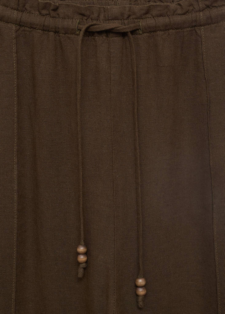 Linen-blend elastic waist trousers — Medium Brown