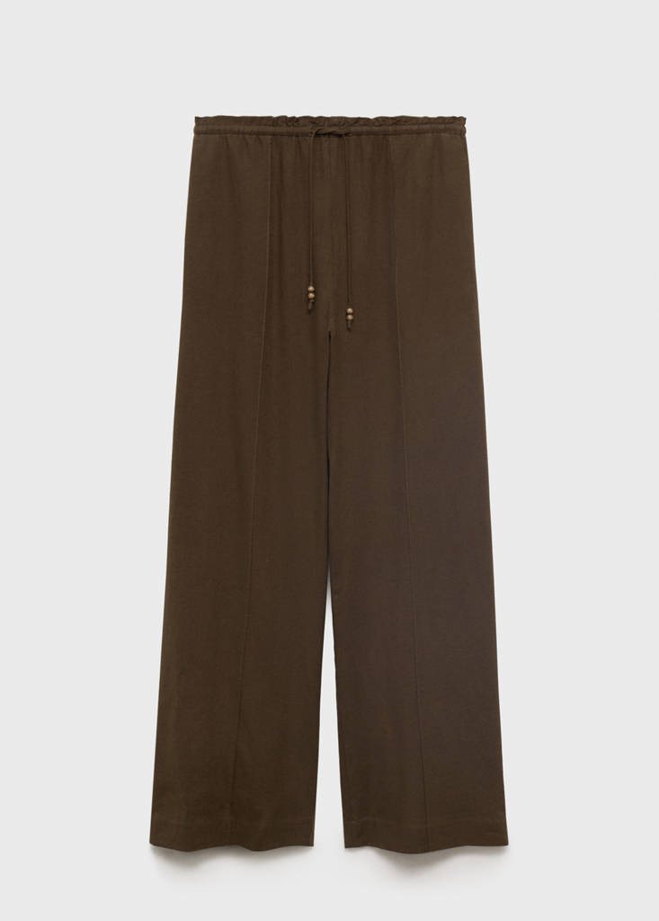 Linen-blend elastic waist trousers — Medium Brown