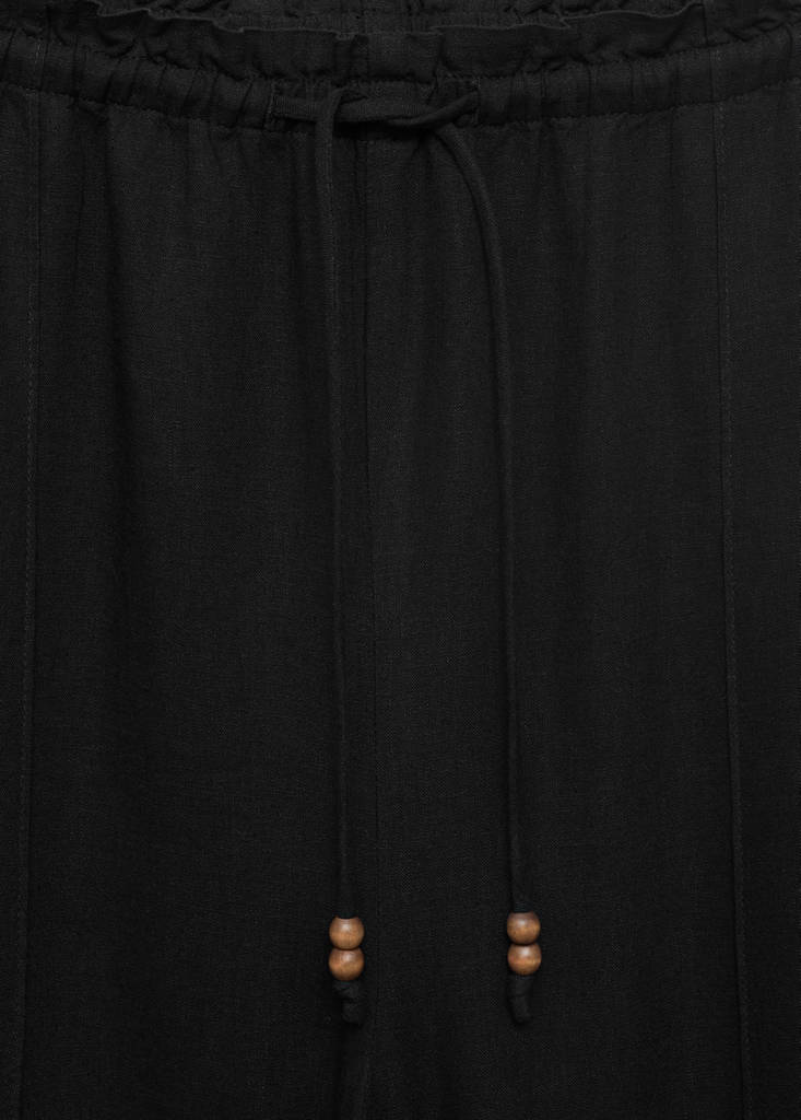 Linen-blend elastic waist trousers — Black