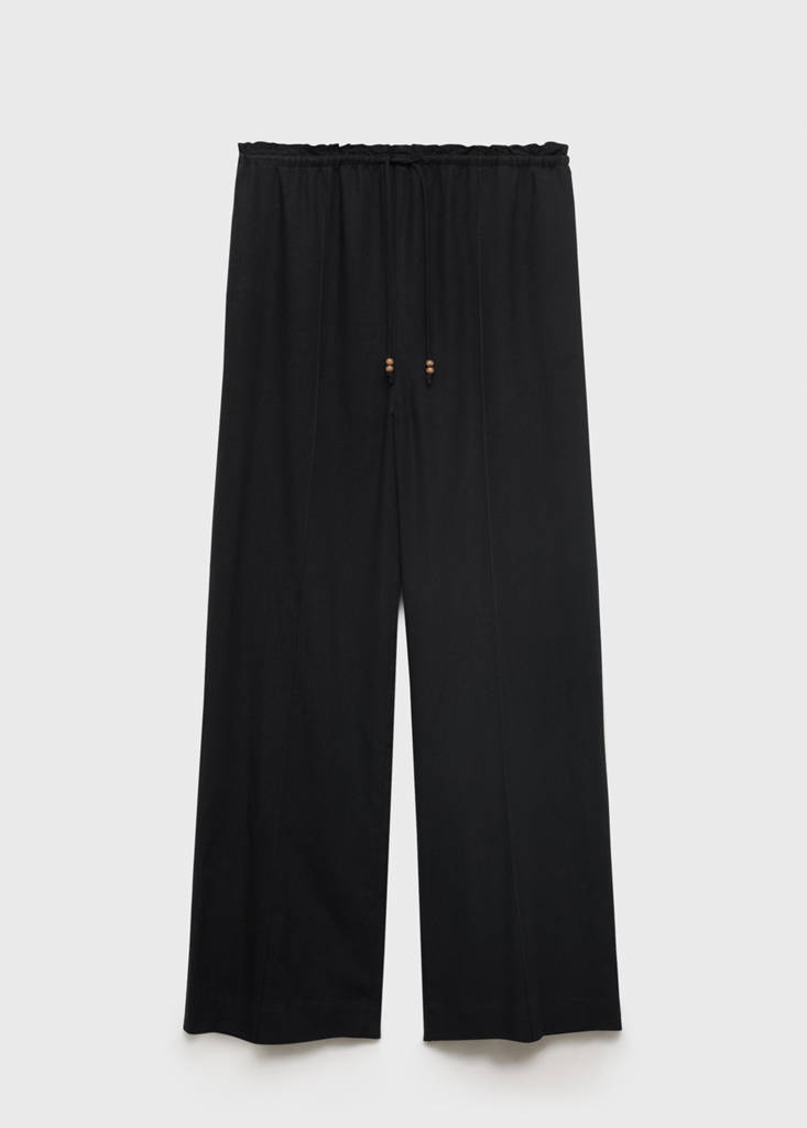 Linen-blend elastic waist trousers — Black
