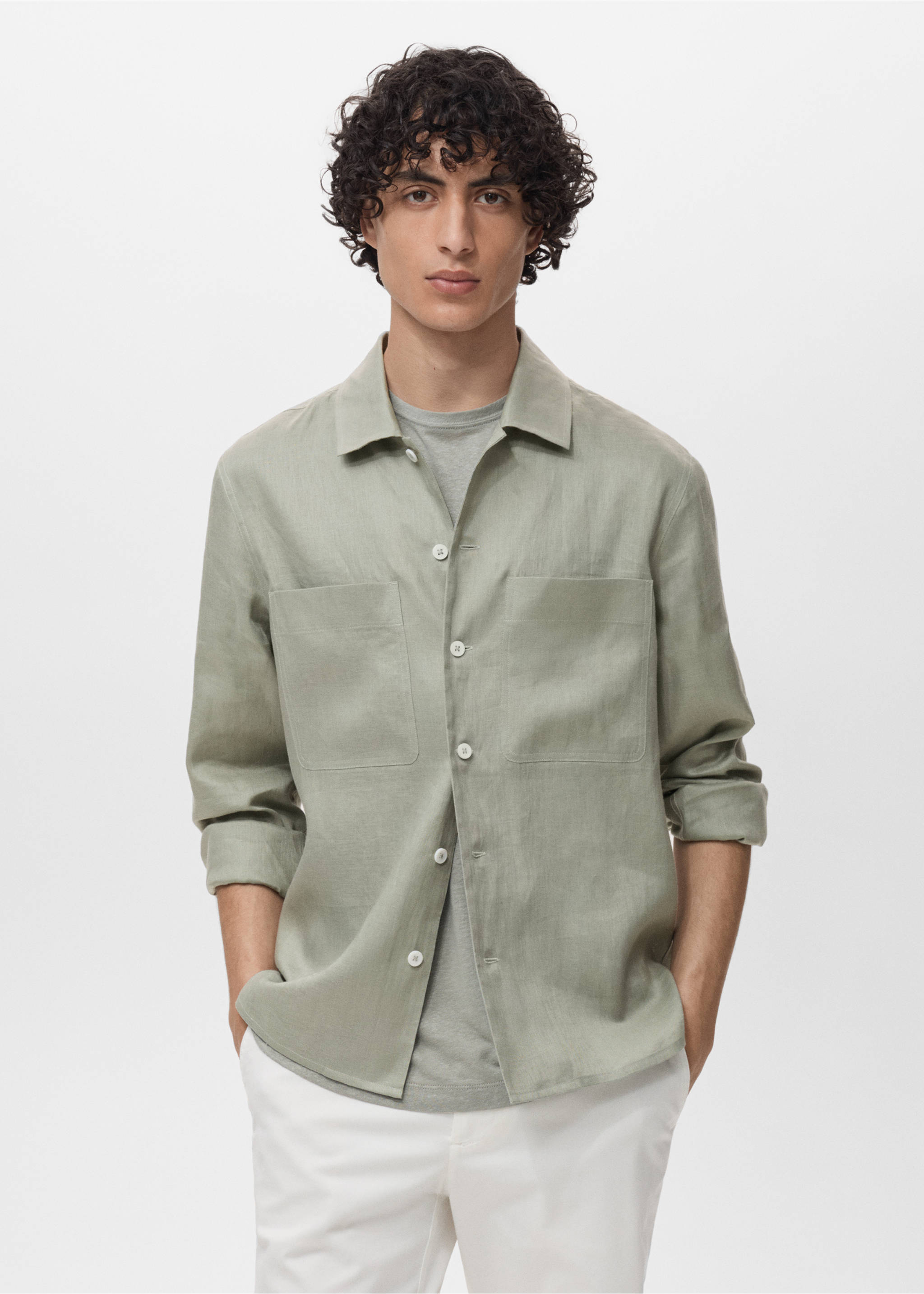 Sobrecamisa 100% lino ligera - Plano medio, Verde menta. Ref: 17071225-00.