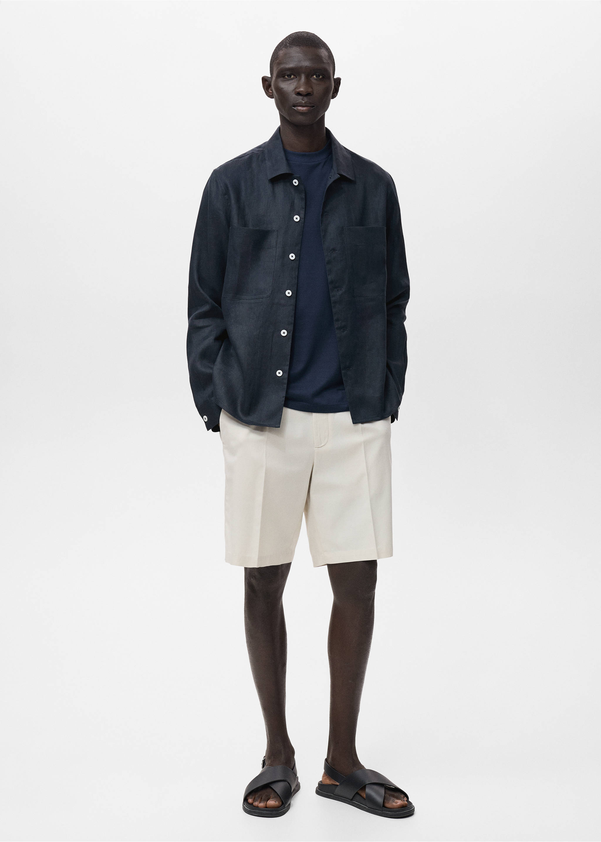 100% linen lightweight overshirt - General plane, Navy. Ref: 17071225-00.