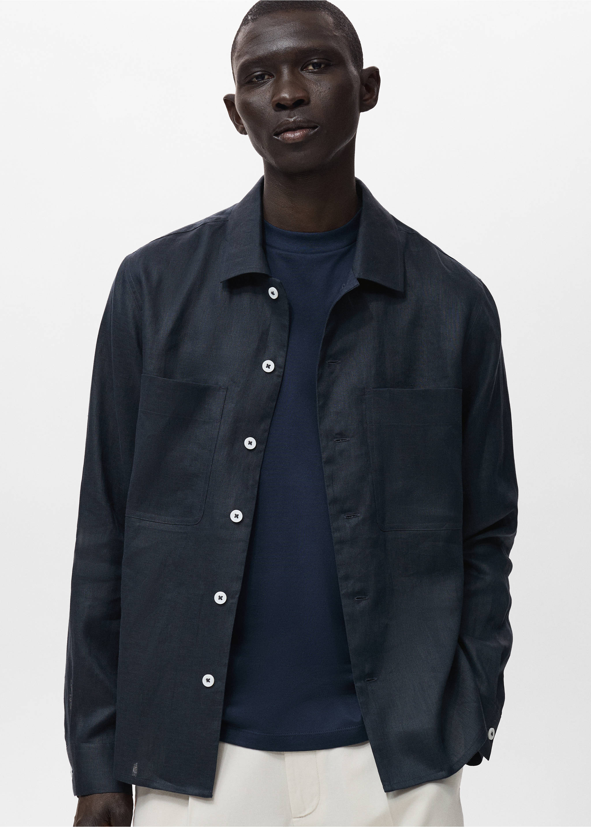 100% linen lightweight overshirt - Medium plane, Navy. Ref: 17071225-00.