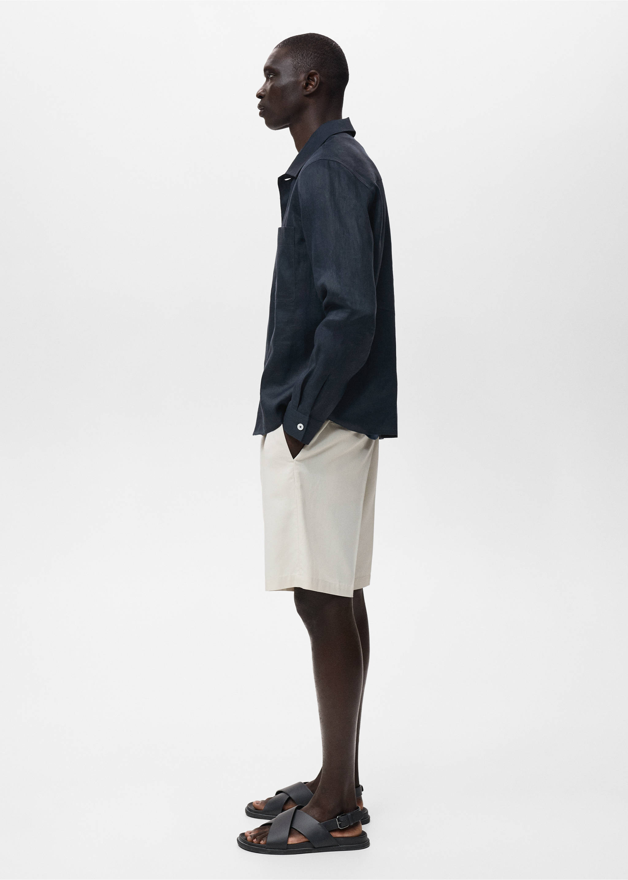 100% linen lightweight overshirt - Details of the article 2, Navy. Ref: 17071225-00.