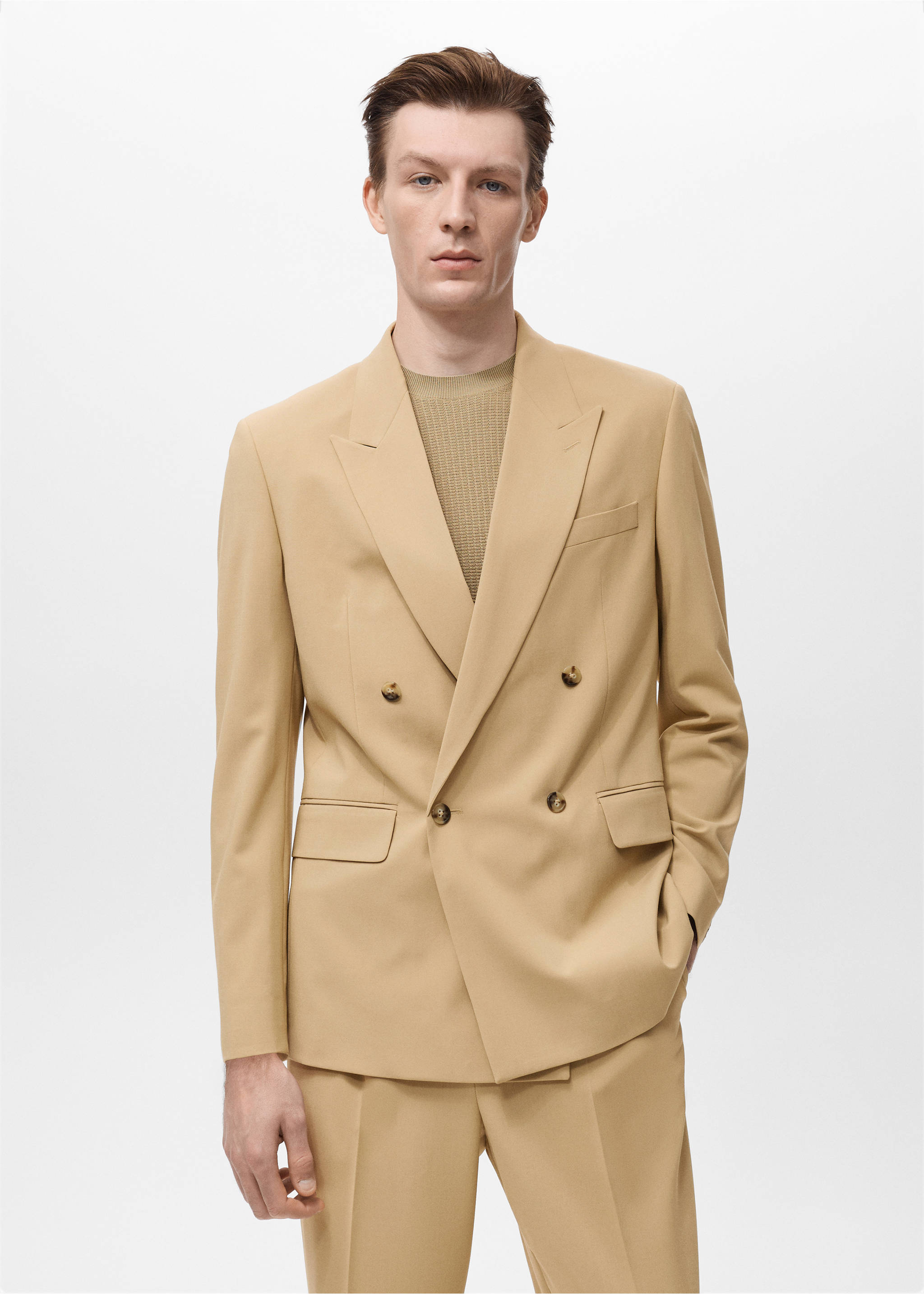 Veste de costume Boston coupe regular croisée - Plan moyen, Beige. Ref: 17071227-00.