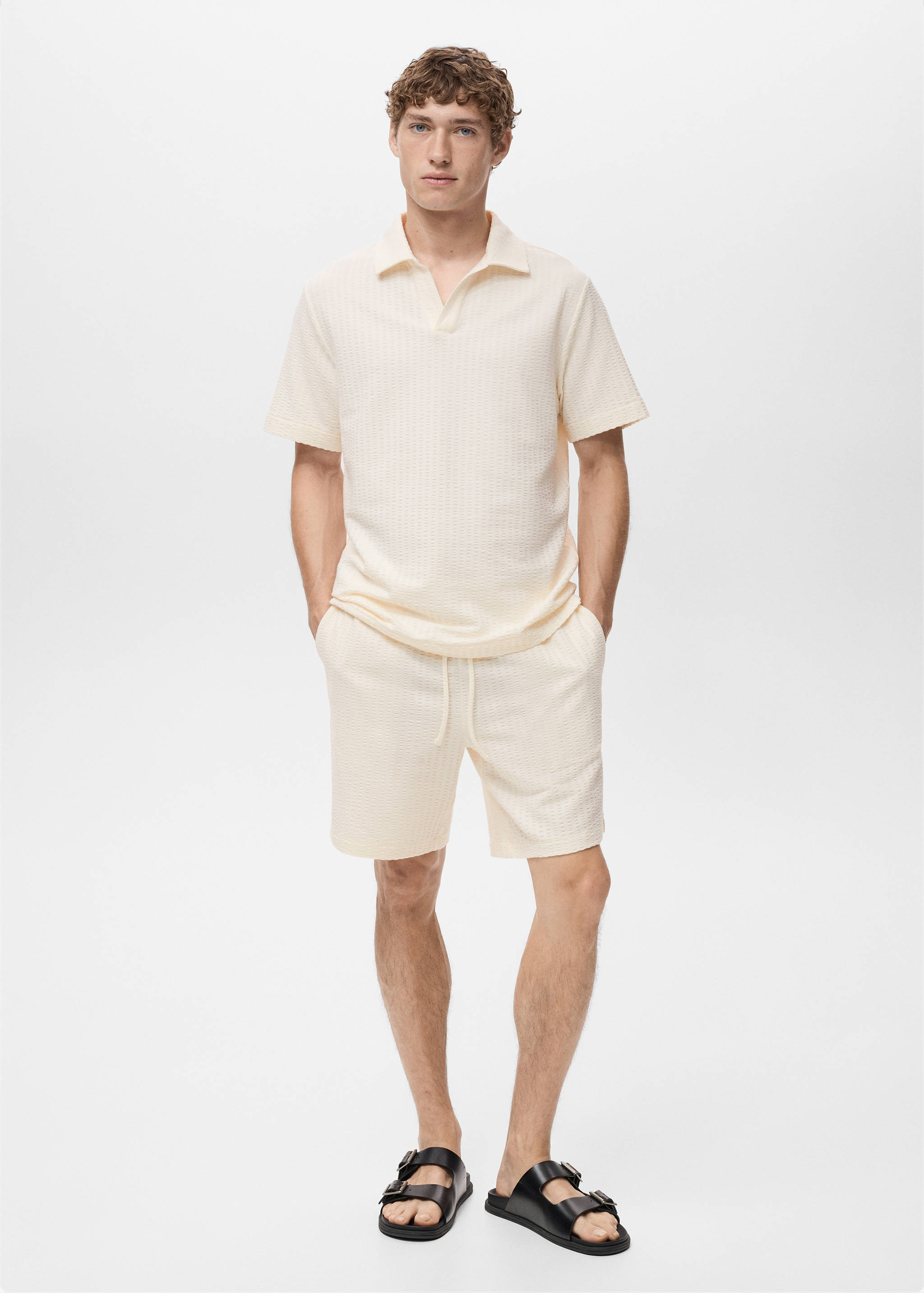 Cotton seersucker bermuda shorts with drawstring - General plane