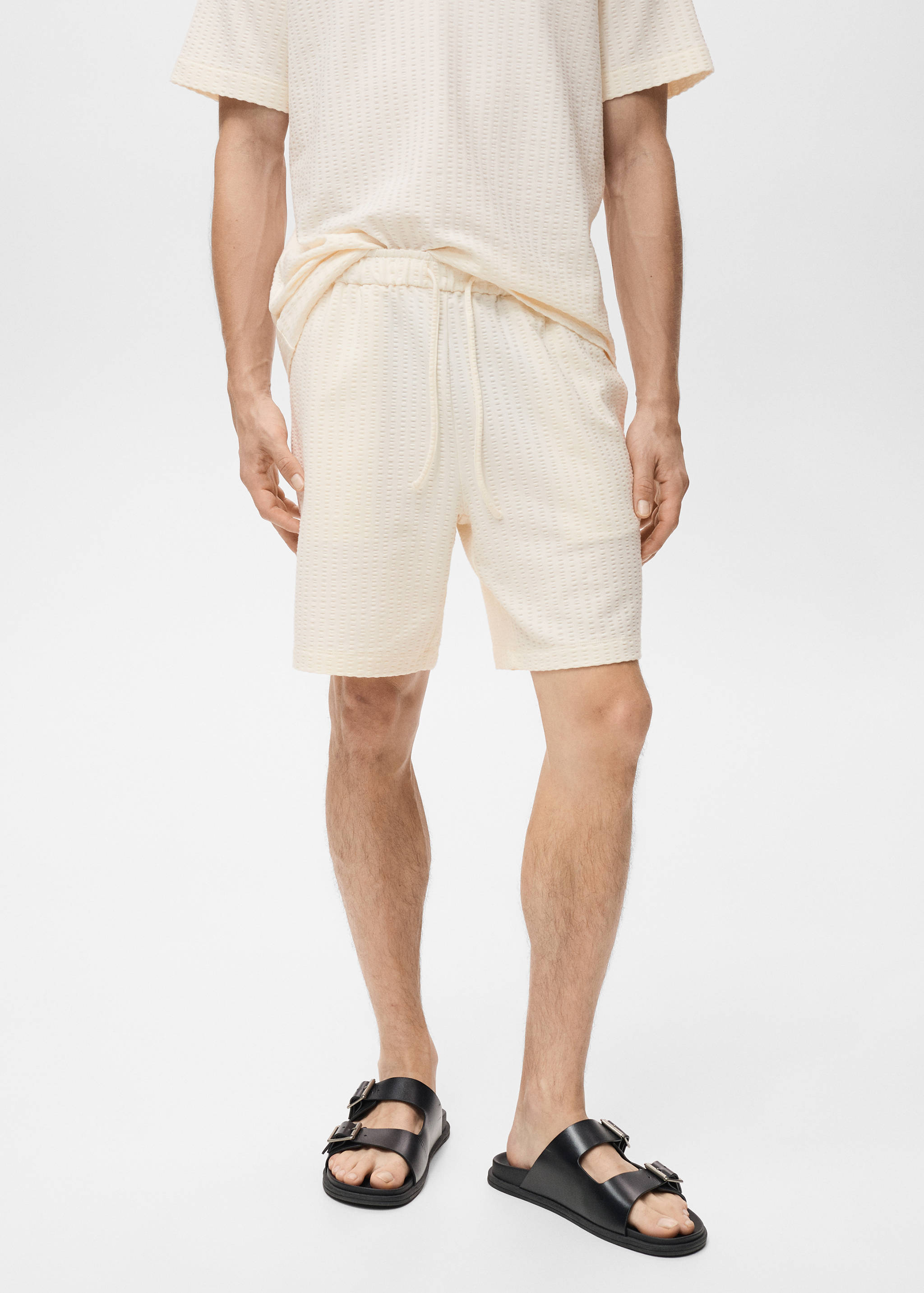 Cotton seersucker bermuda shorts with drawstring - Medium plane