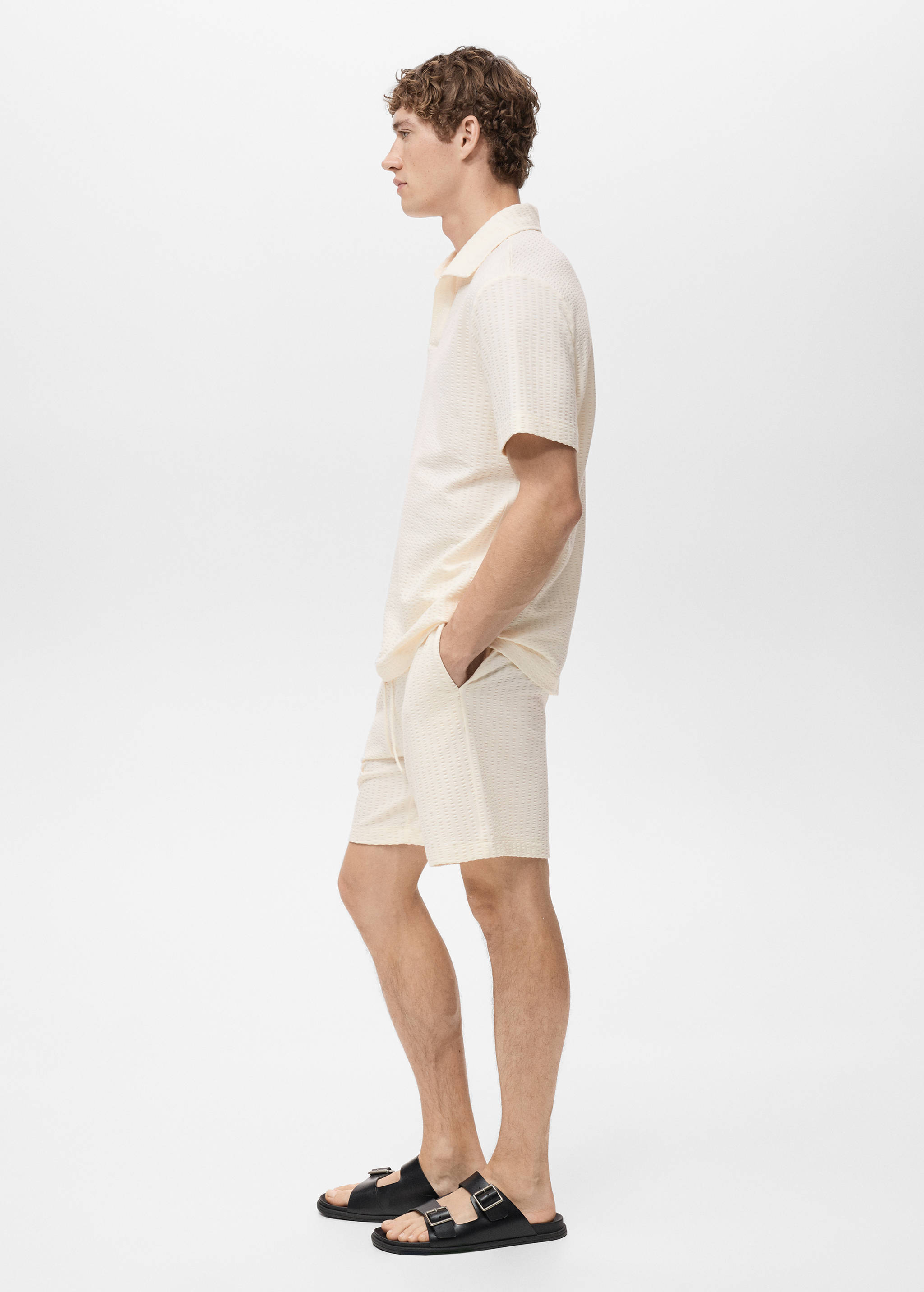 Cotton seersucker bermuda shorts with drawstring - Details of the article 2