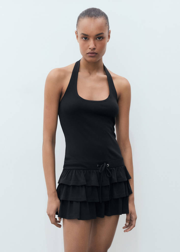 Halter-neck ruffle dress — Black
