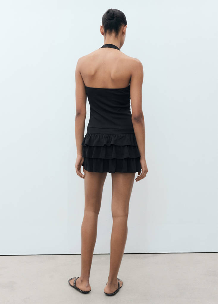 Halter-neck ruffle dress — Black