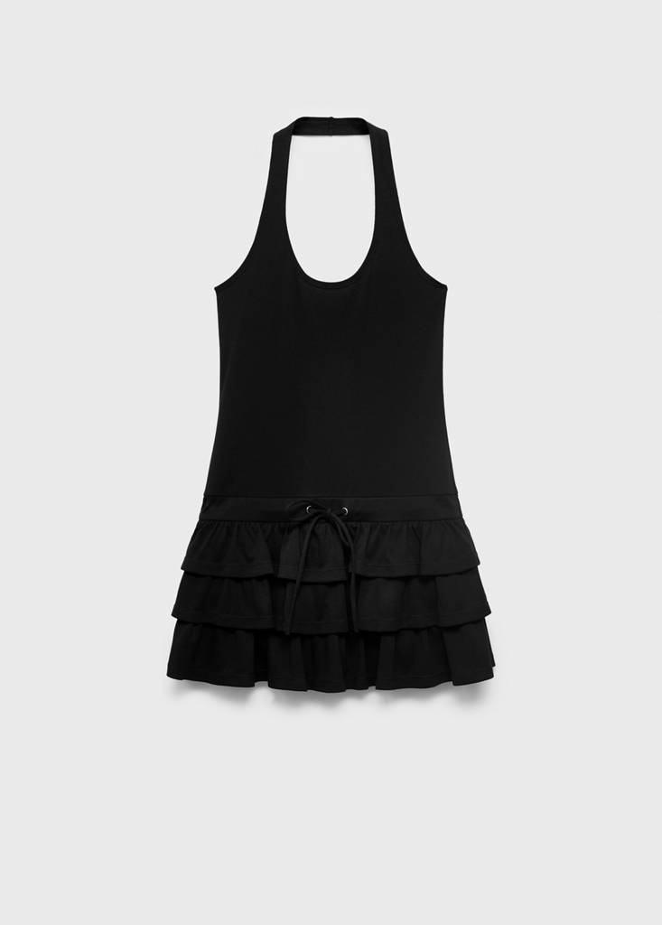 Halter-neck ruffle dress — Black