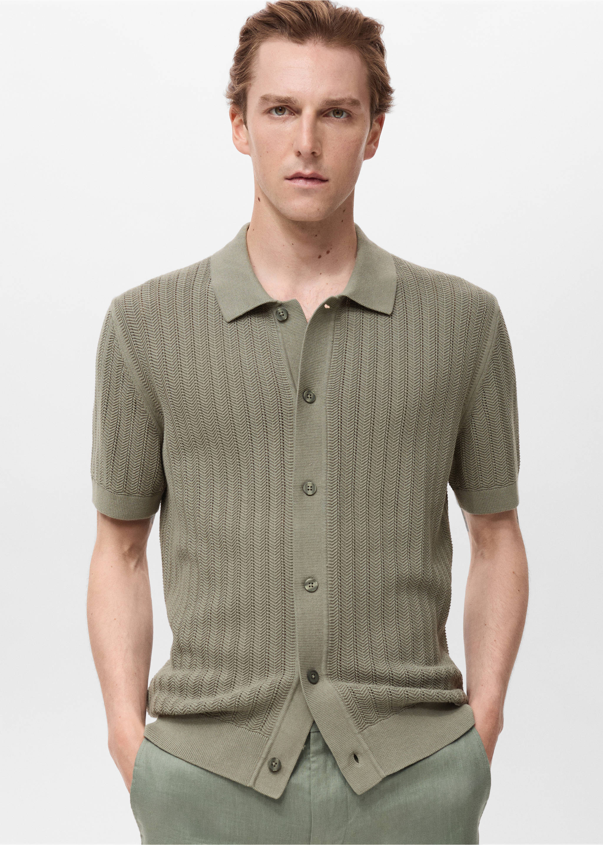 Camisa 100% algodón estructura - Plano medio, Khaki. Ref: 17071242-00.