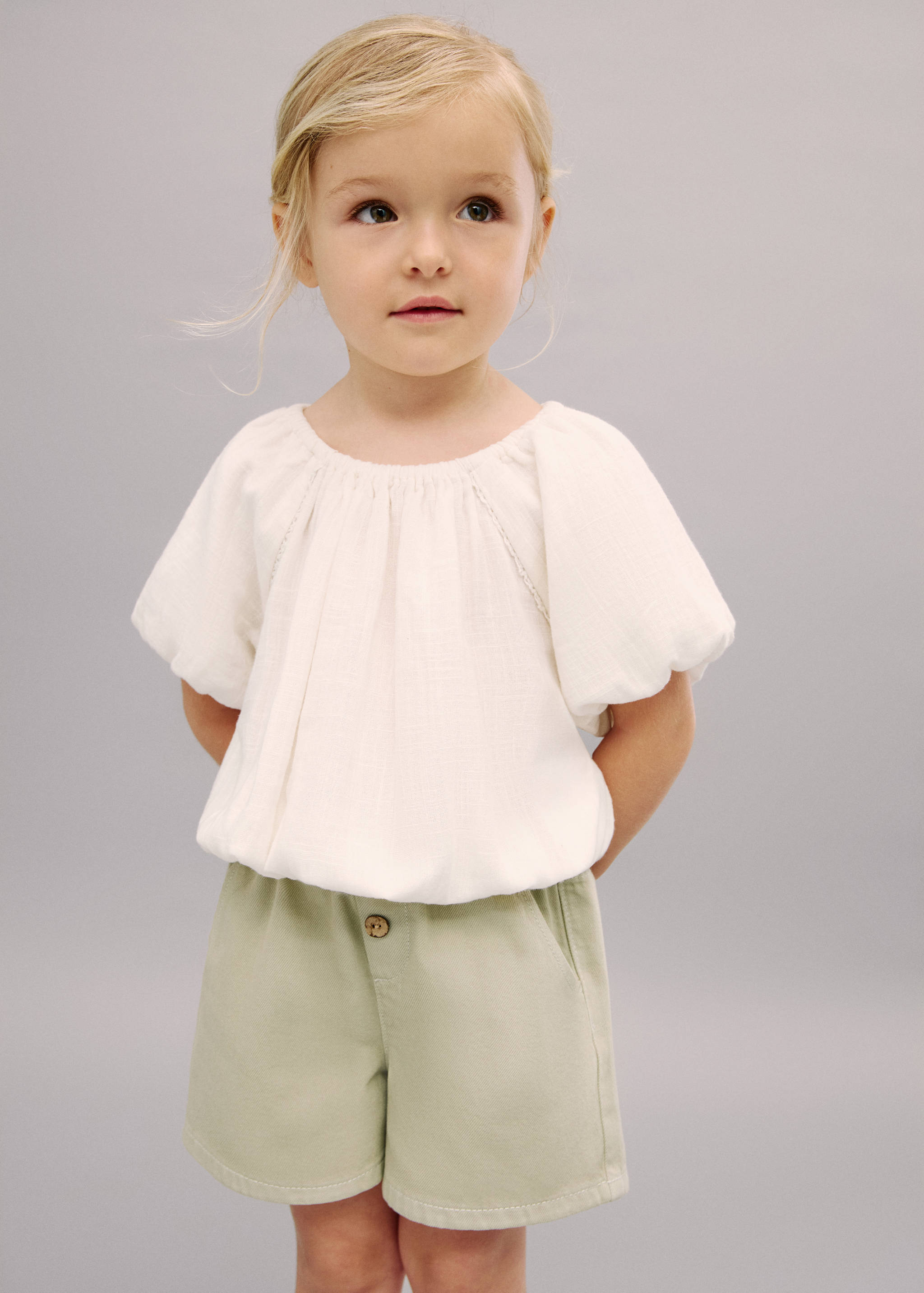 Denim-effect cotton shorts - General plane