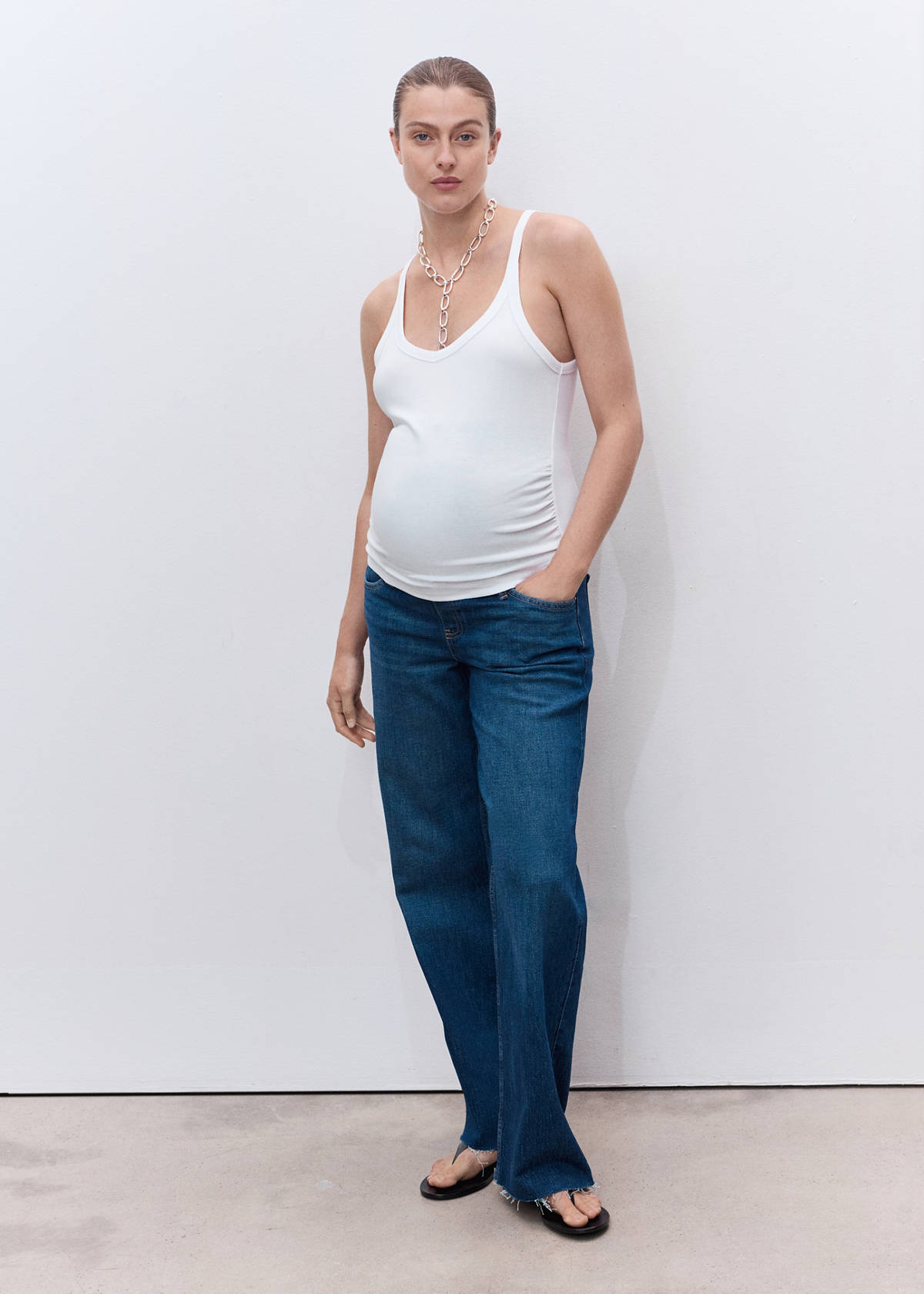 Cotton maternity top with straps — White