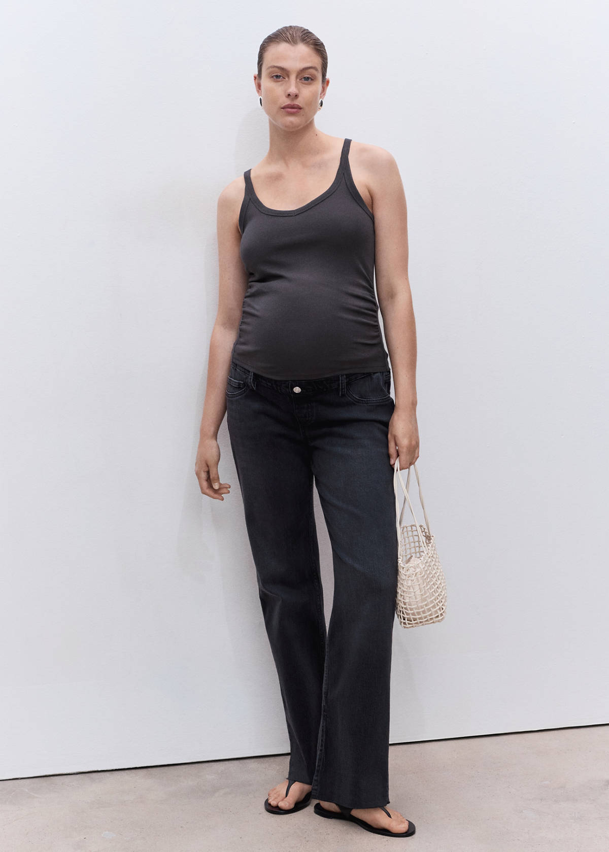 Cotton maternity top with straps — Charcoal